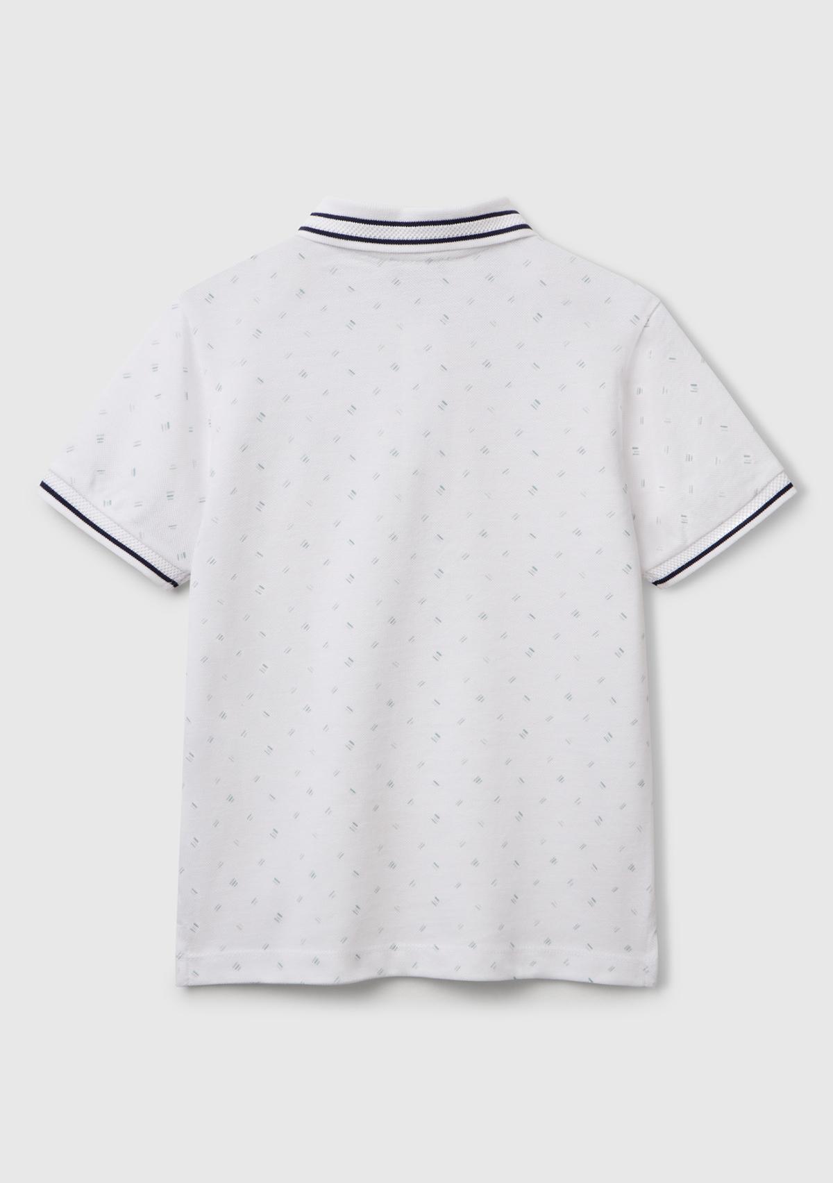Erkek Çocuk Beyaz Desenli Çizgili Polo T-Shirt