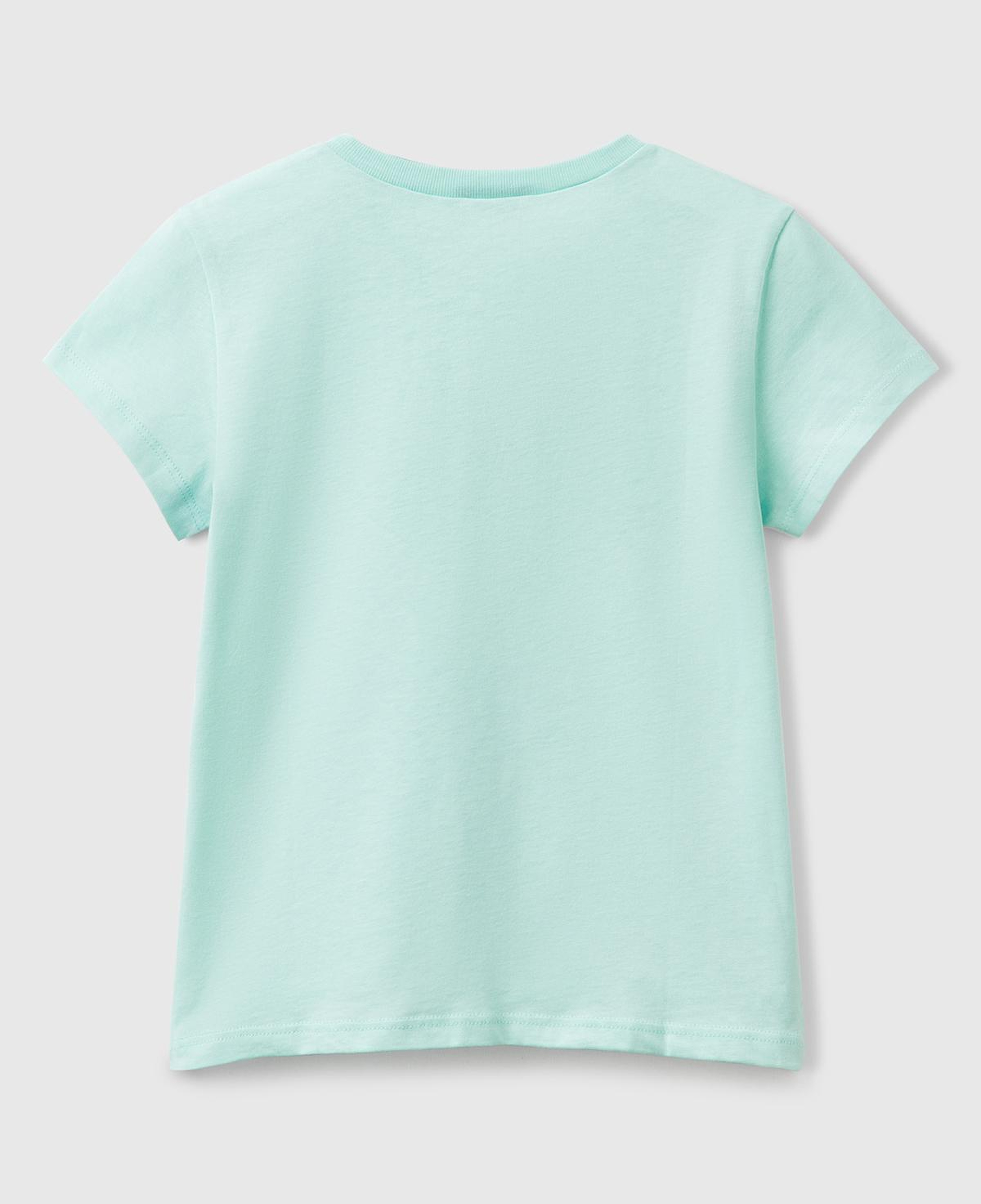 Kız Çocuk Su Yeşili Simli Logo Baskılı T-Shirt