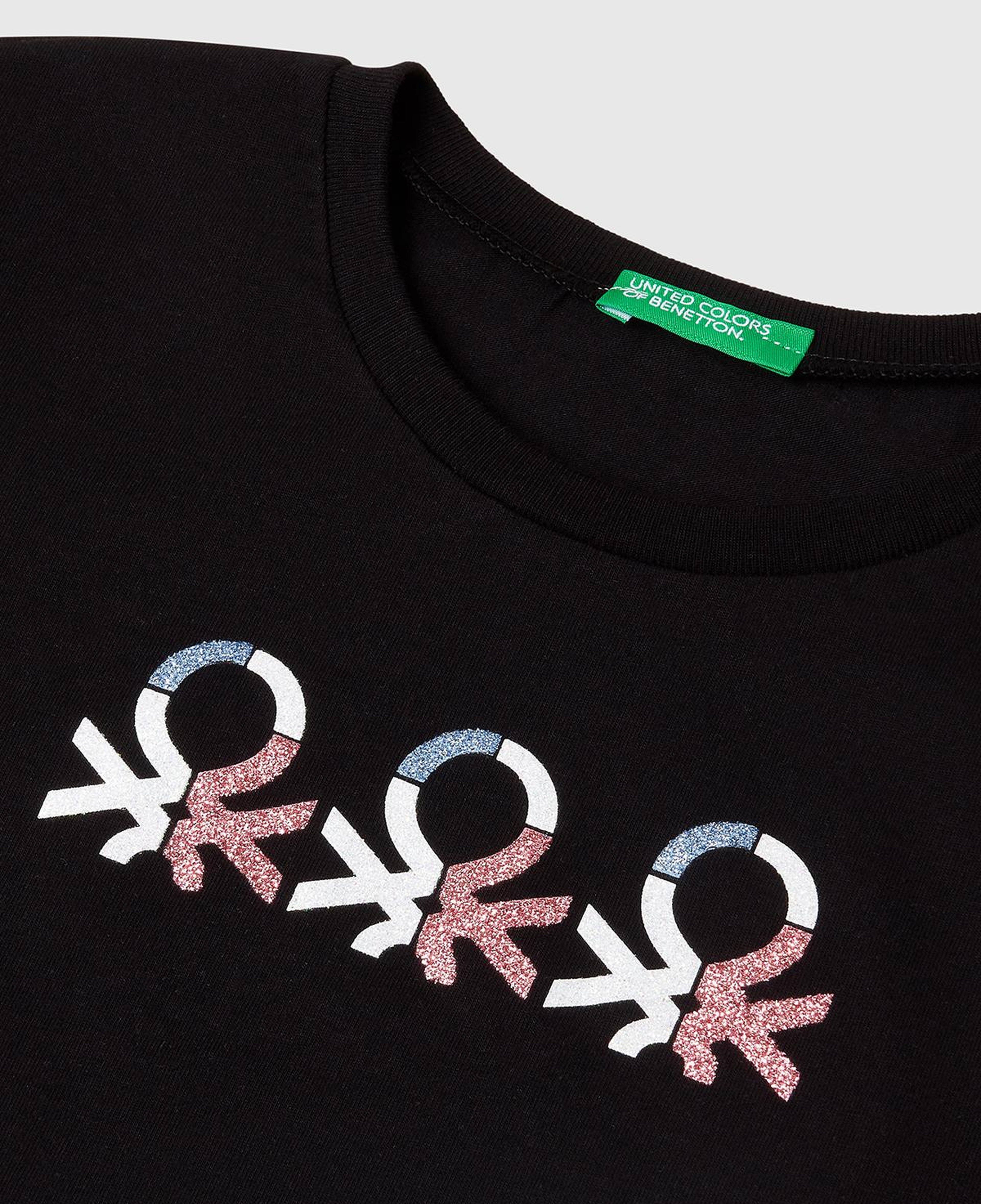 Kız Çocuk Siyah Simli Logo Baskılı T-Shirt