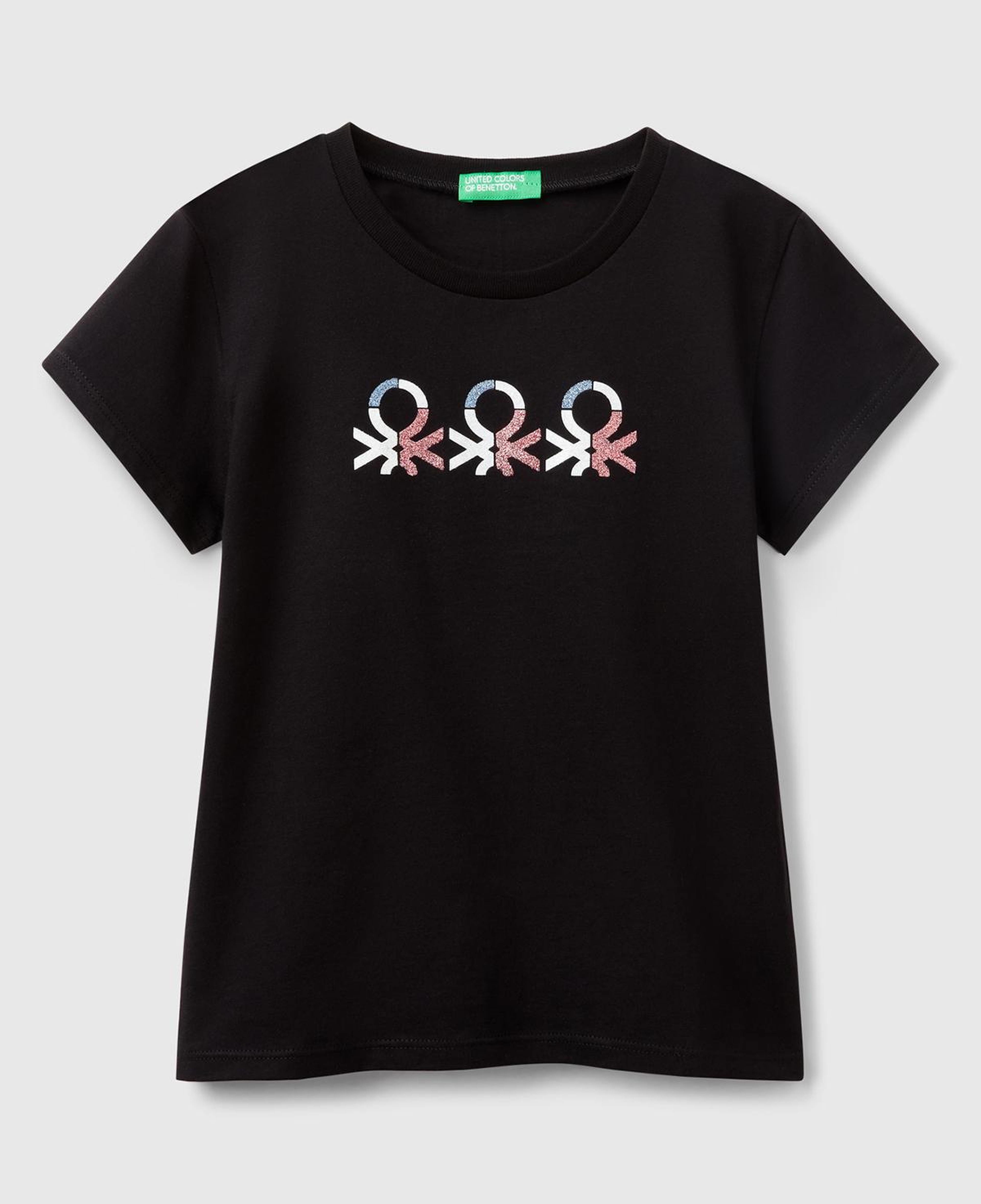 Kız Çocuk Siyah Simli Logo Baskılı T-Shirt