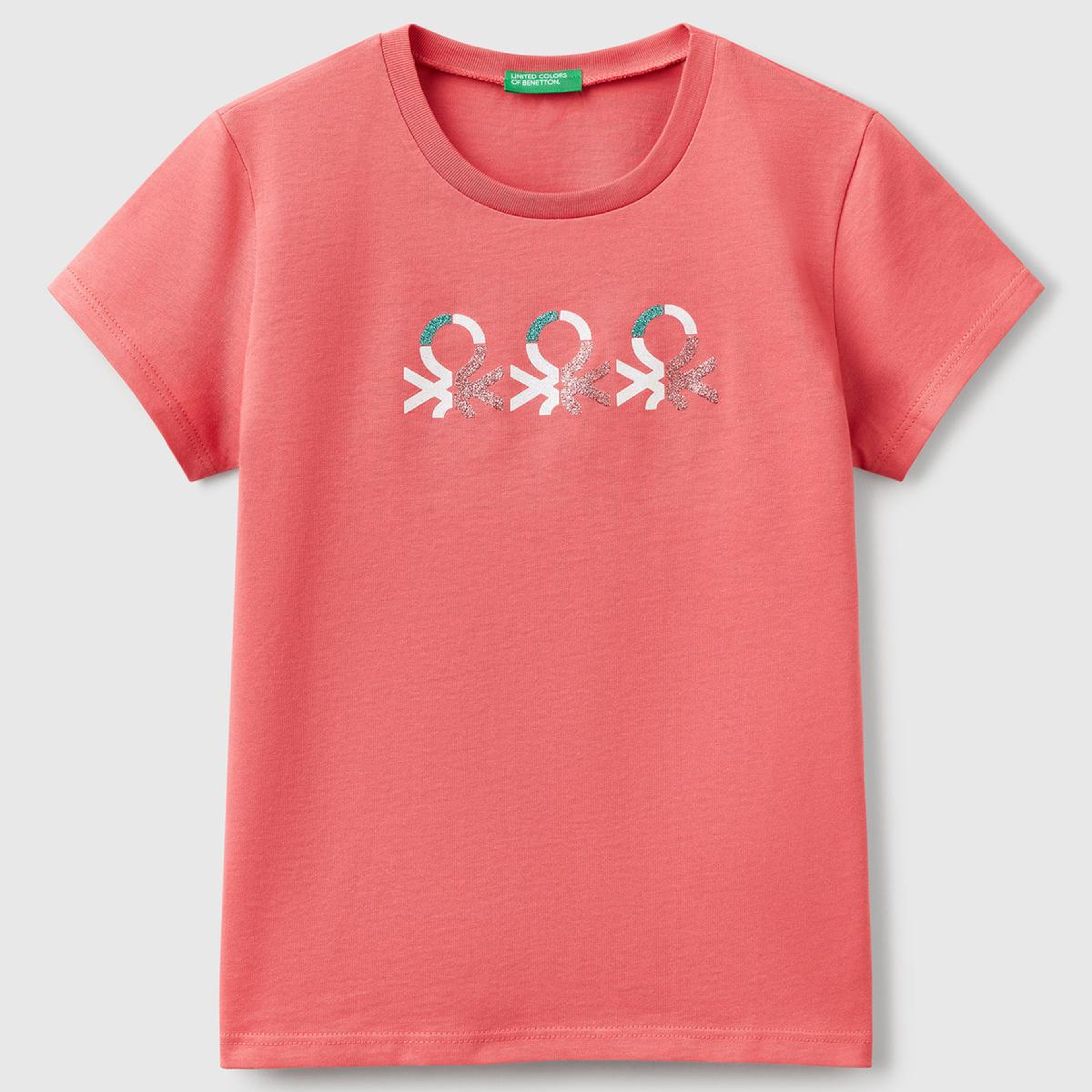 Kız Çocuk Fuşya Simli Logo Baskılı T-Shirt
