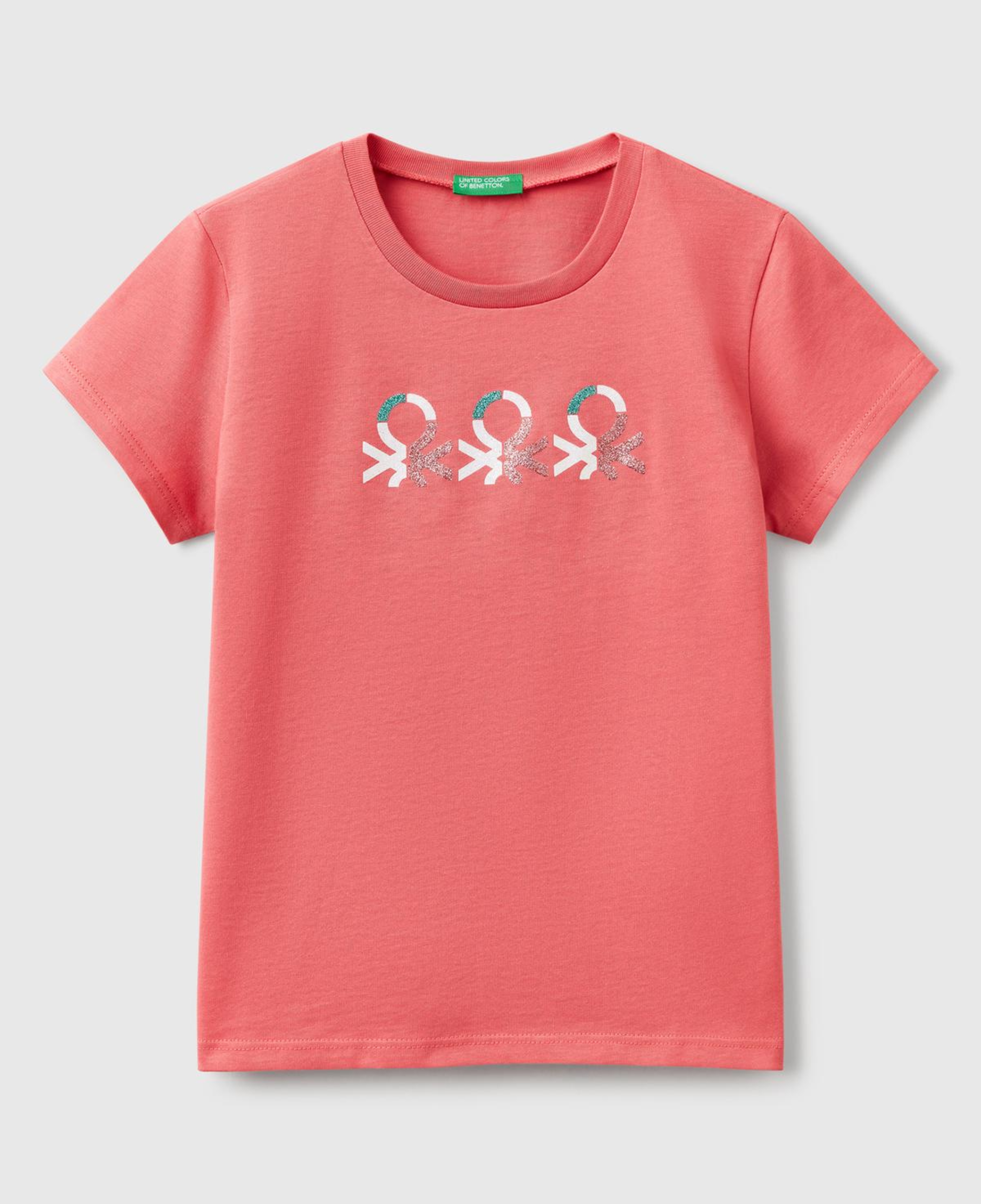 Kız Çocuk Fuşya Simli Logo Baskılı T-Shirt