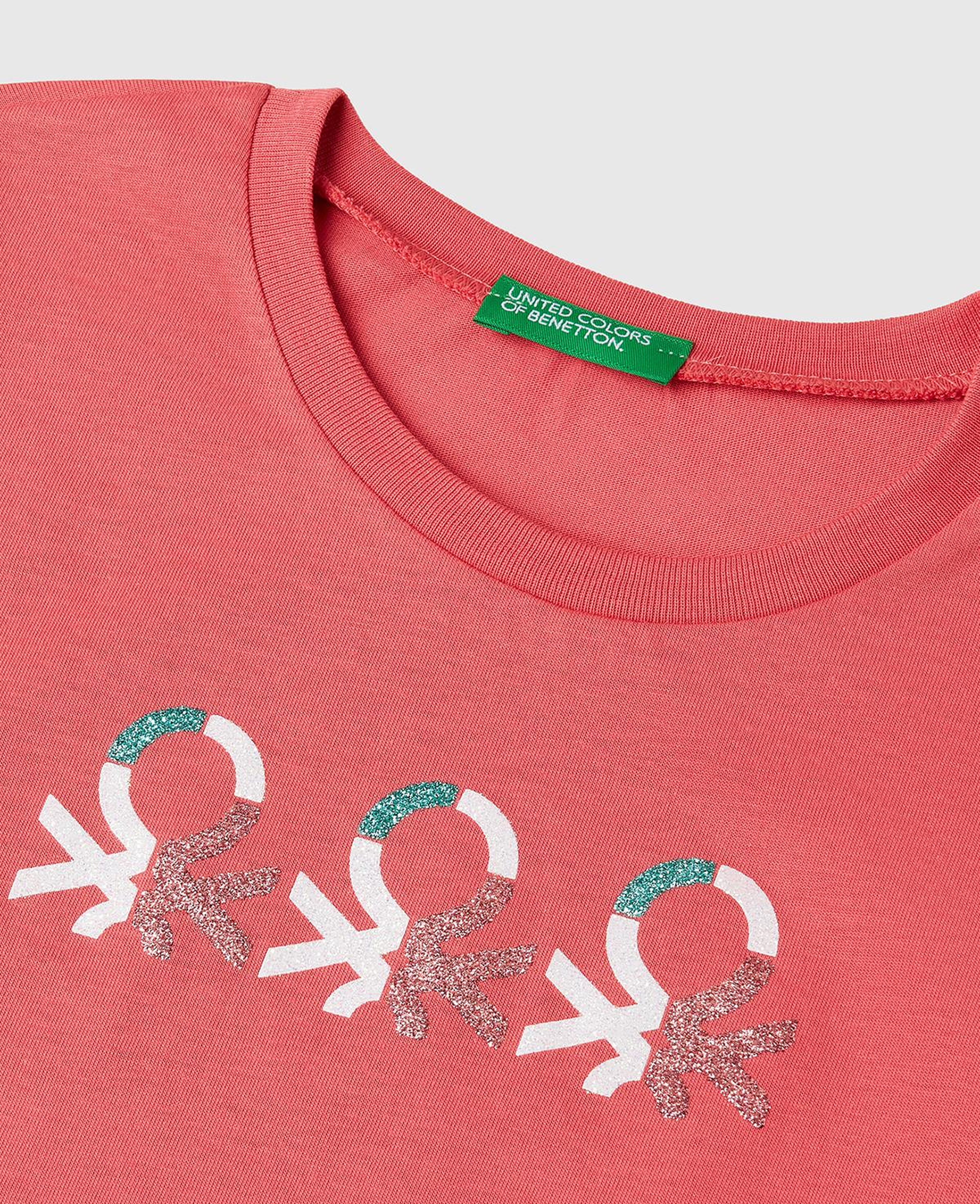 Kız Çocuk Fuşya Simli Logo Baskılı T-Shirt