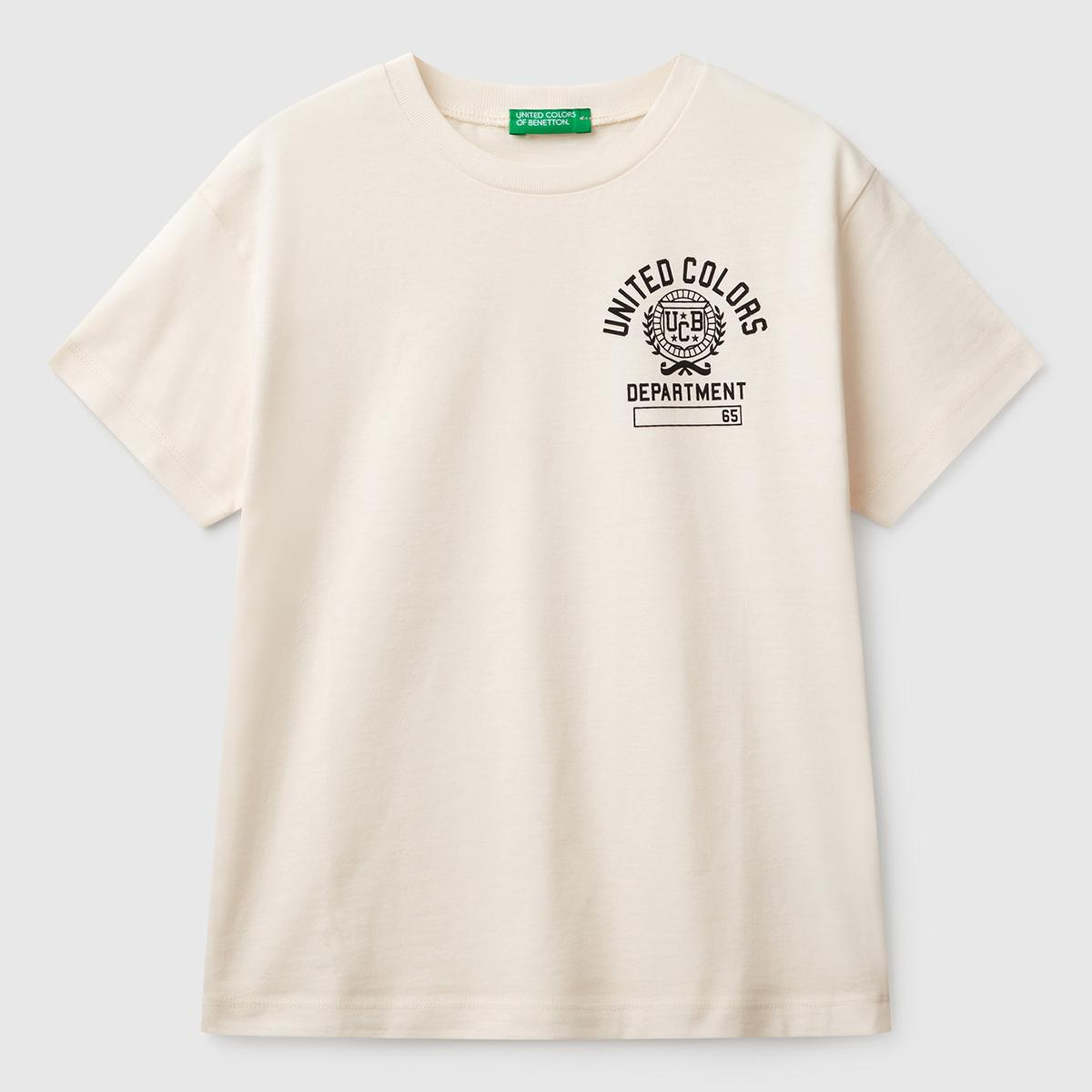 Erkek Çocuk Ekru Benetton Logo Baskılı T-Shirt