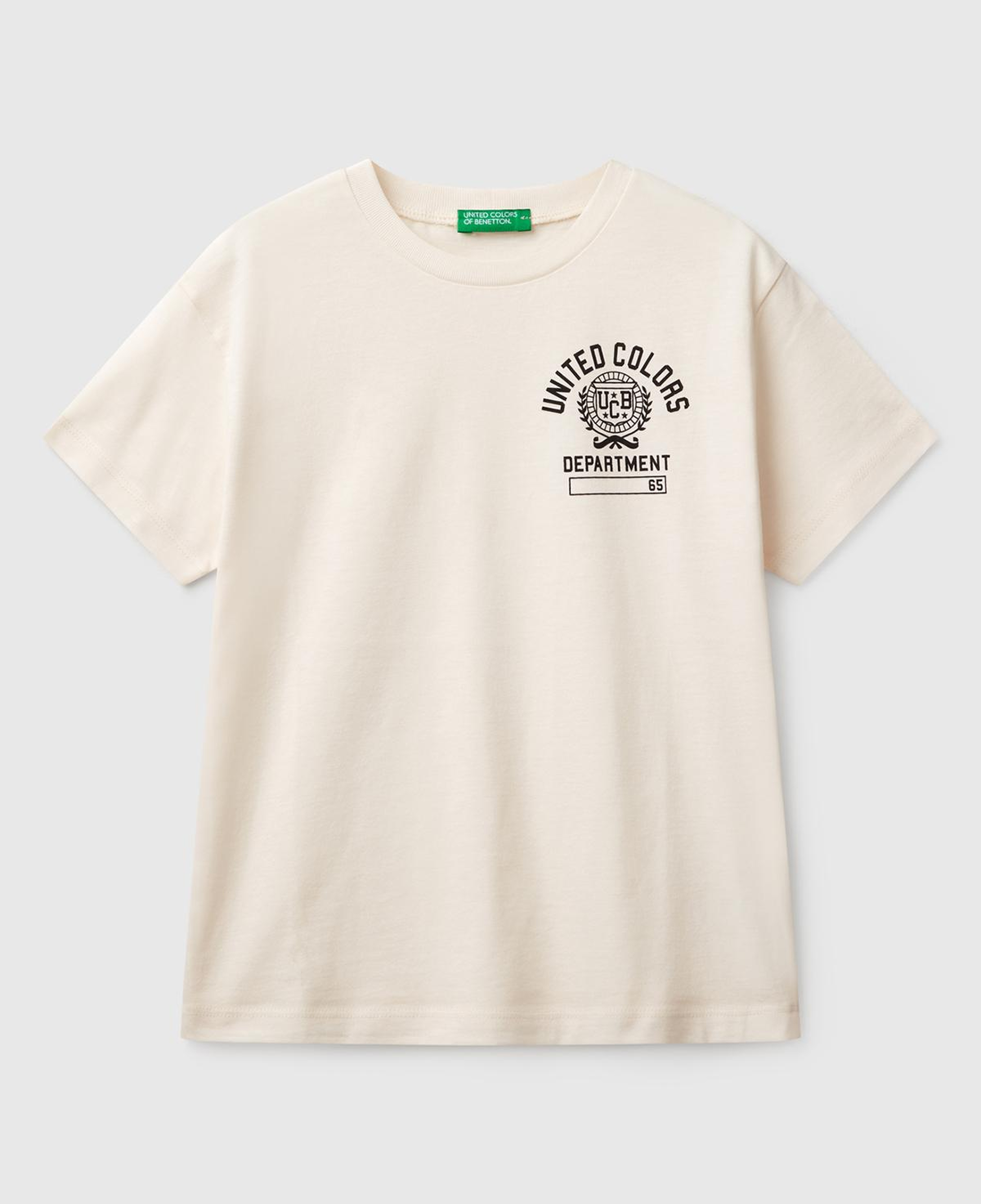 Erkek Çocuk Ekru Benetton Logo Baskılı T-Shirt