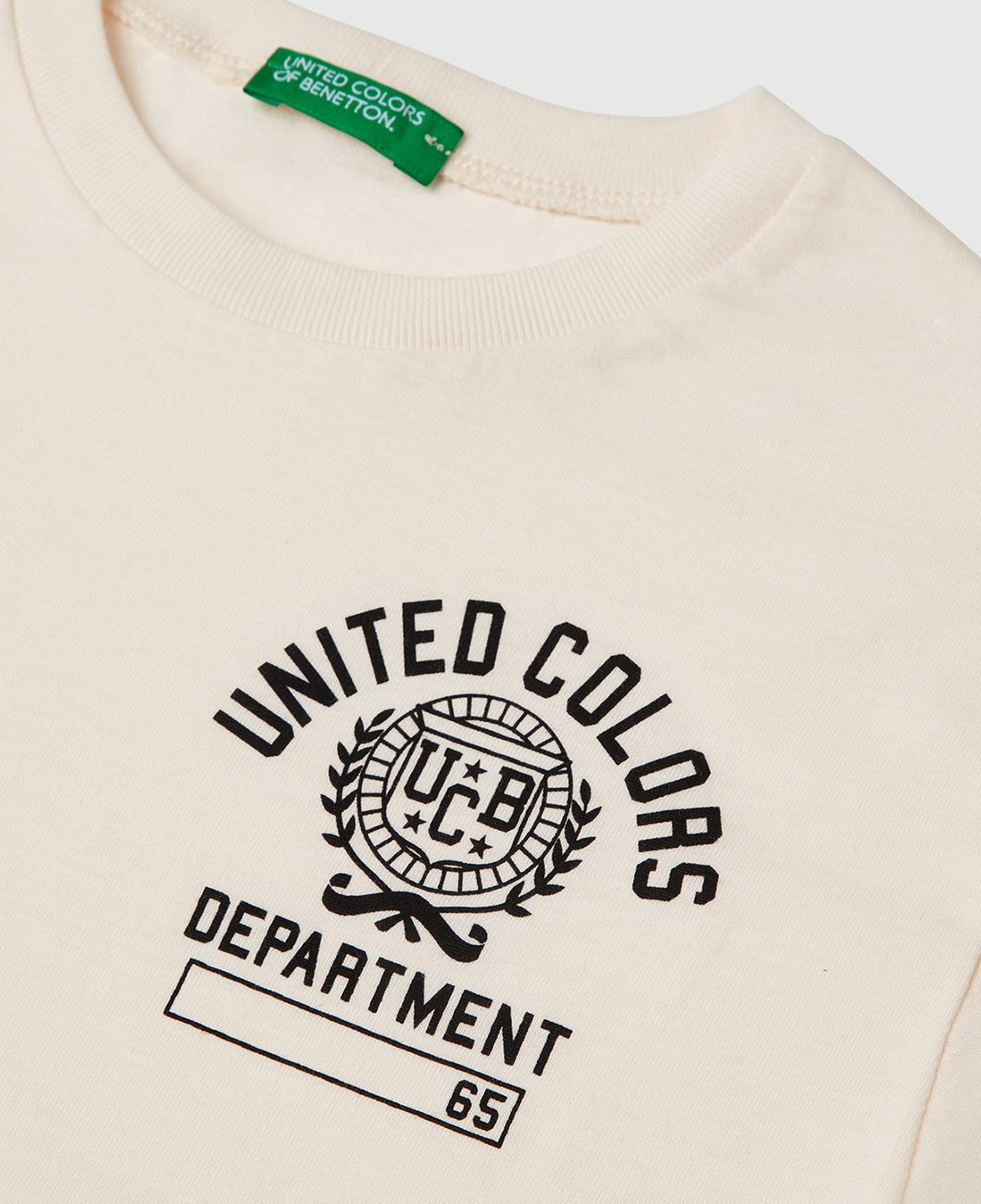 Erkek Çocuk Ekru Benetton Logo Baskılı T-Shirt