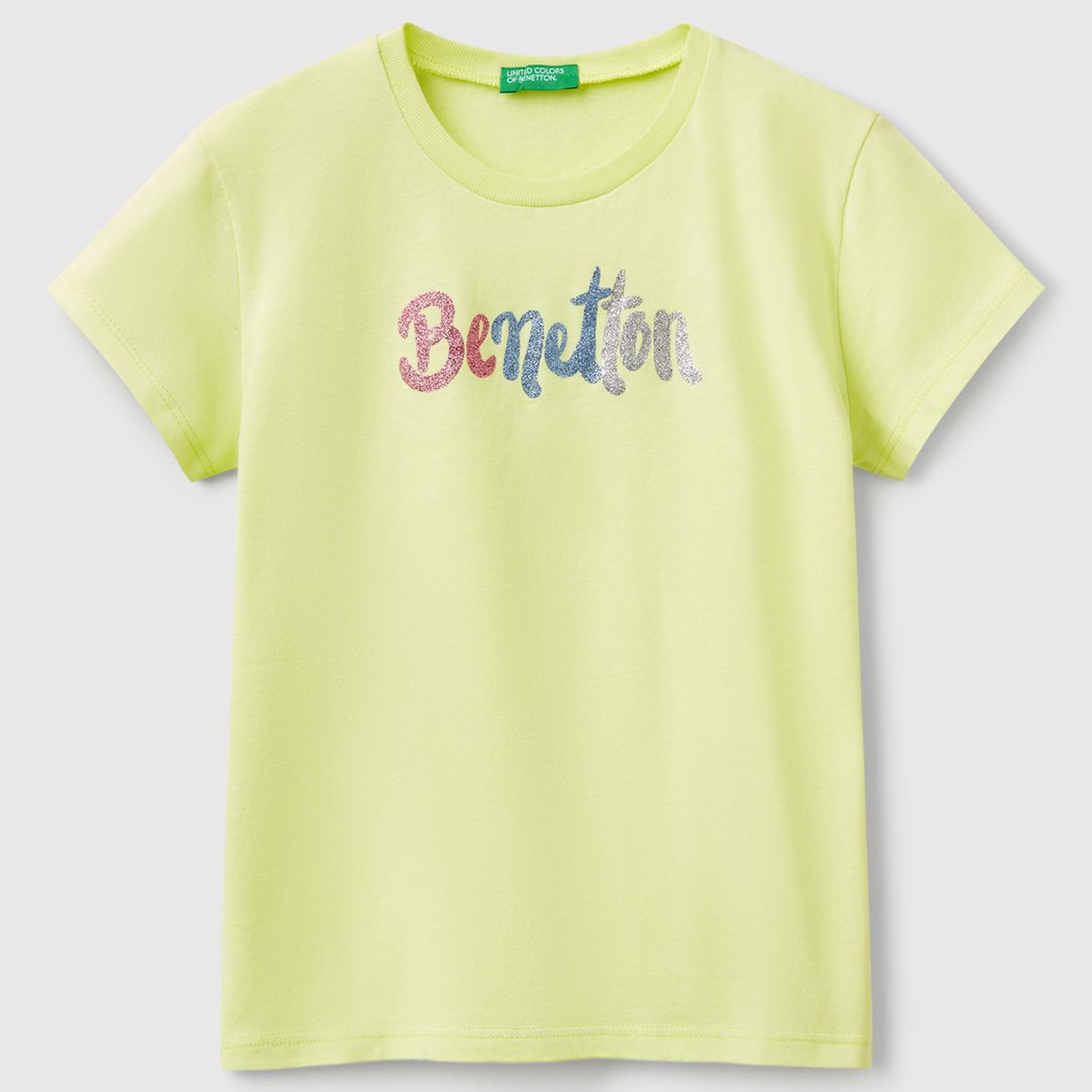 Kız Çocuk Sarı Simli Logo Baskılı T-Shirt