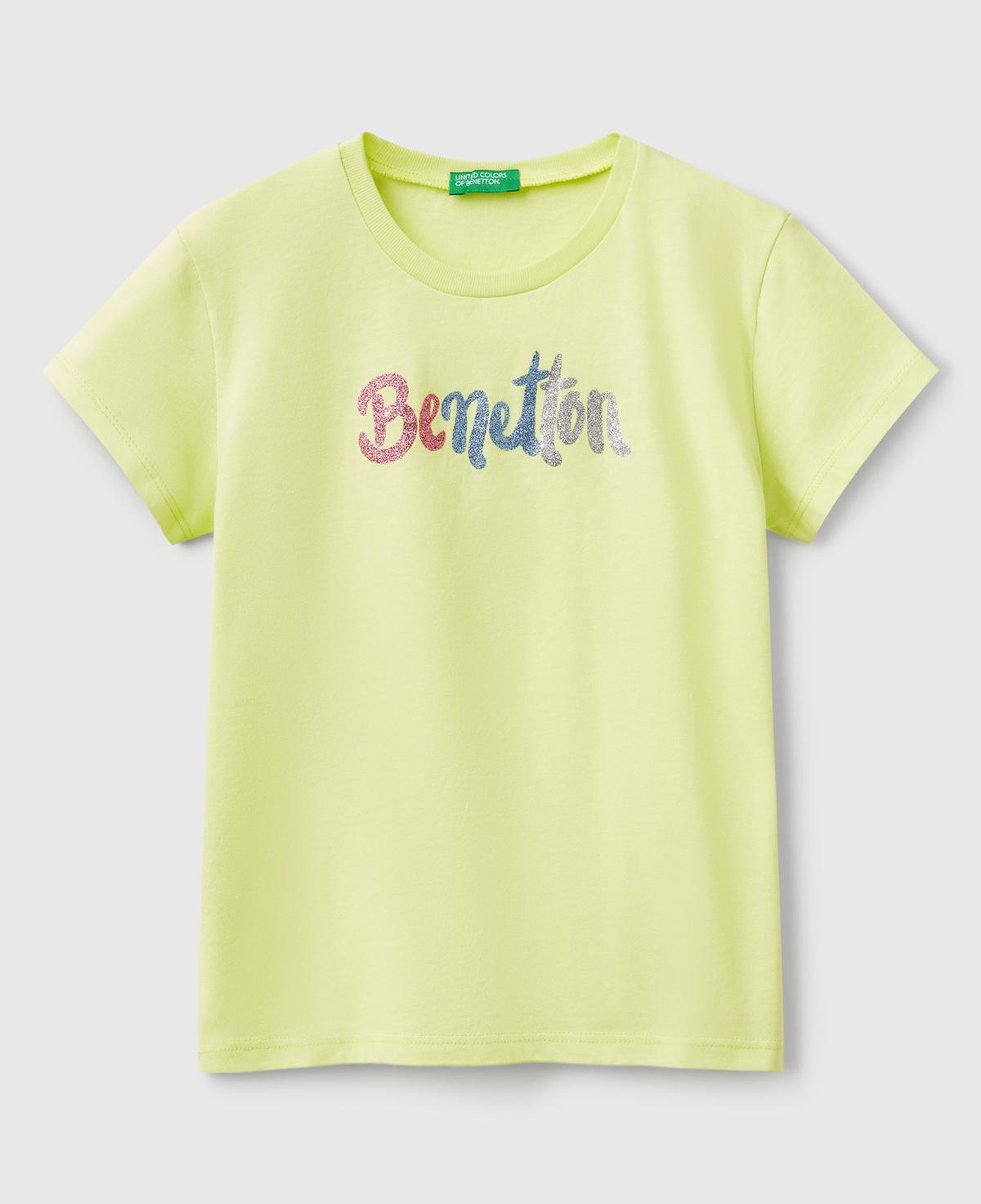 Kız Çocuk Sarı Simli Logo Baskılı T-Shirt
