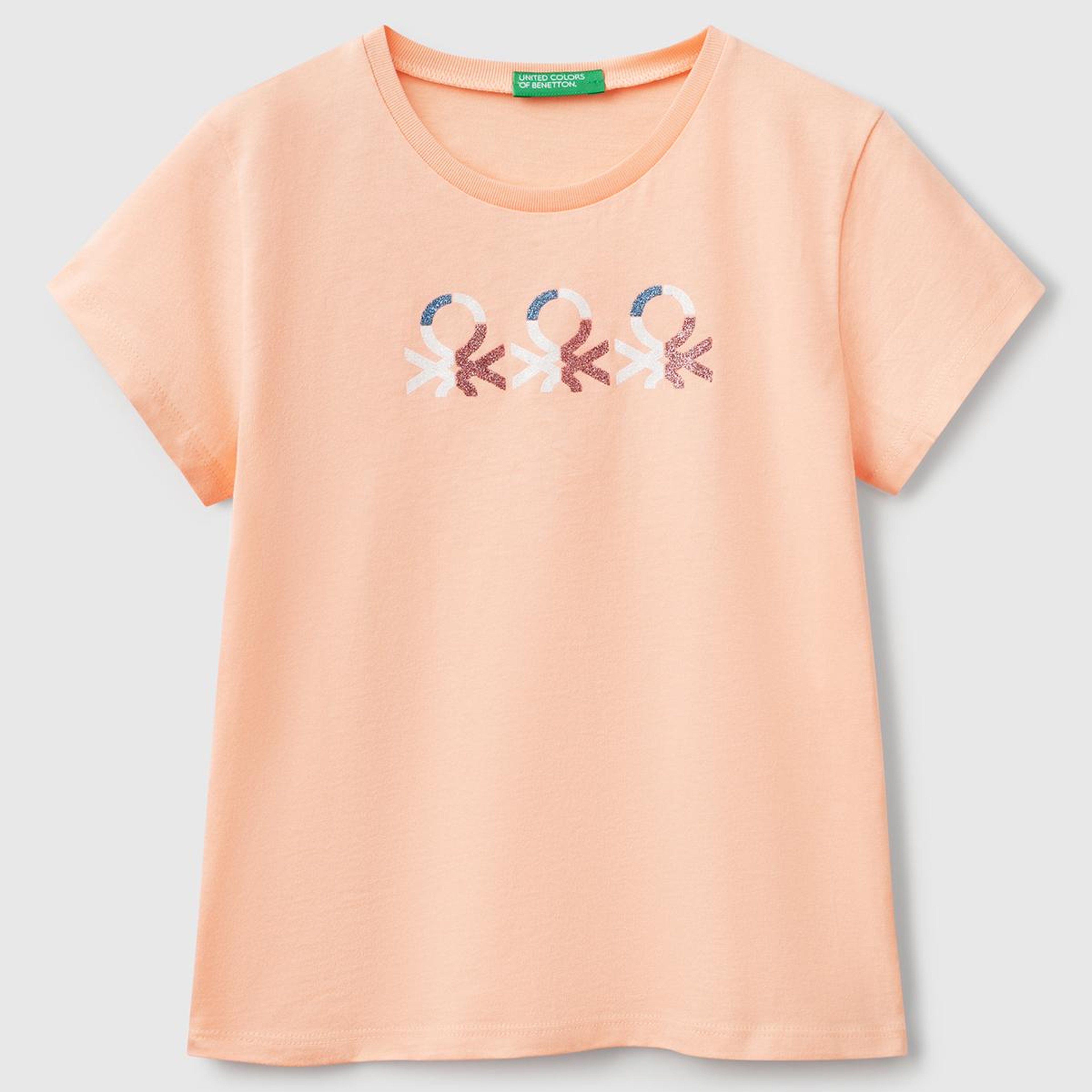 Kız Çocuk Yavruağzı Simli Logo Baskılı T-Shirt
