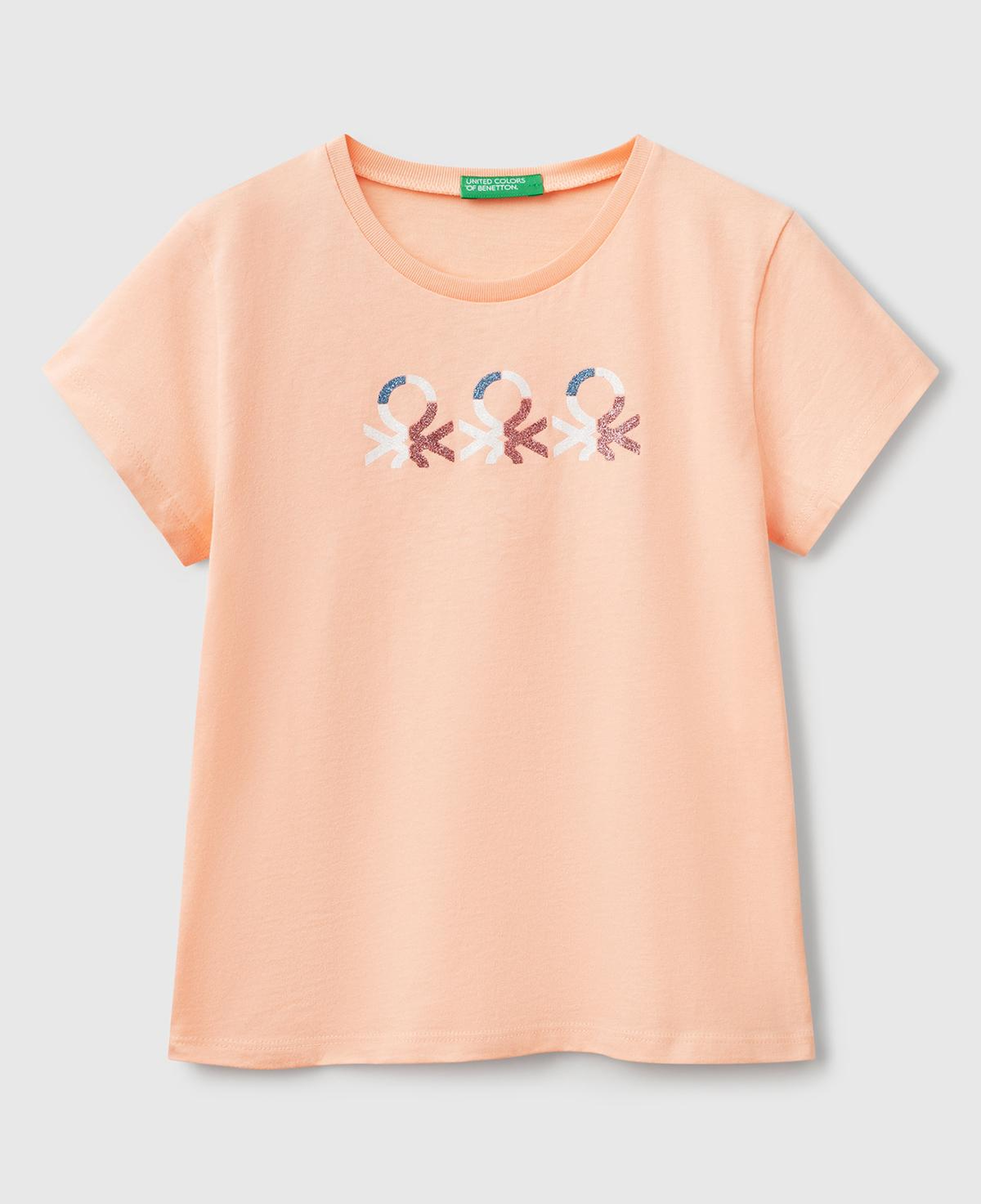 Kız Çocuk Yavruağzı Simli Logo Baskılı T-Shirt