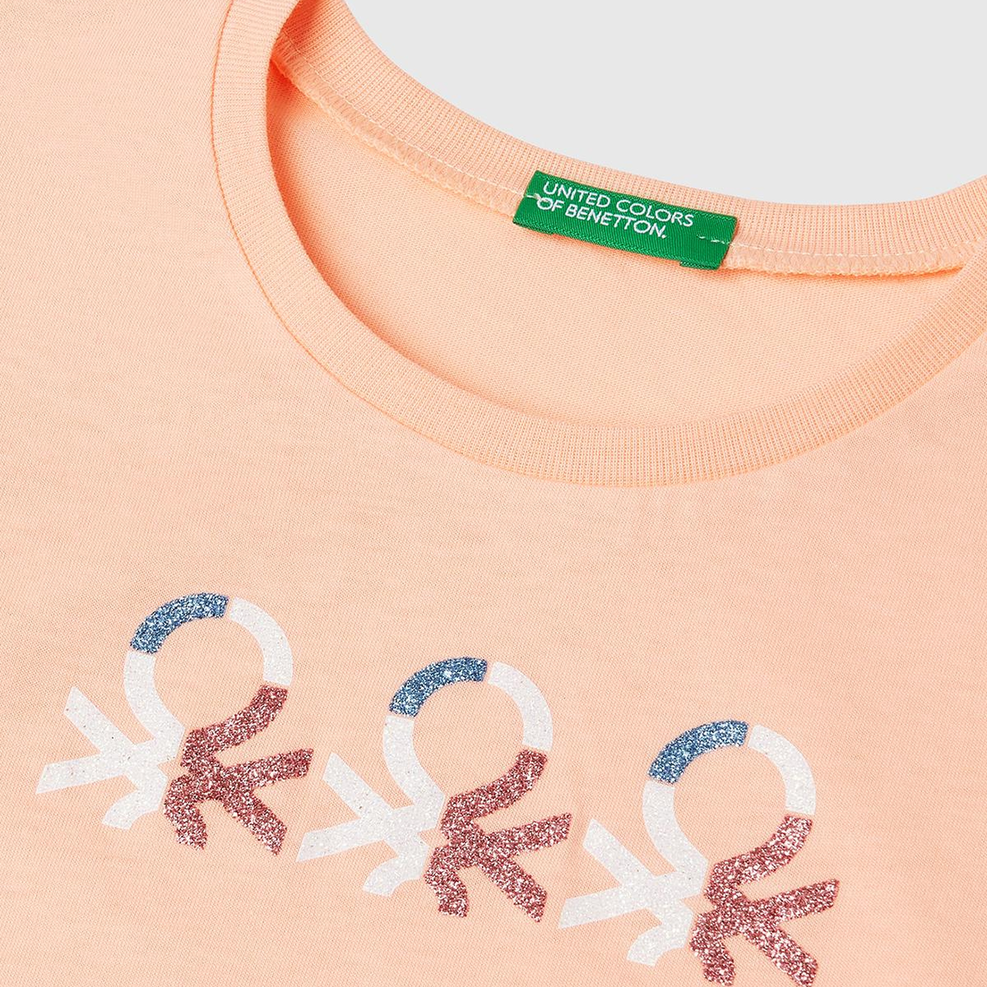 Kız Çocuk Yavruağzı Simli Logo Baskılı T-Shirt