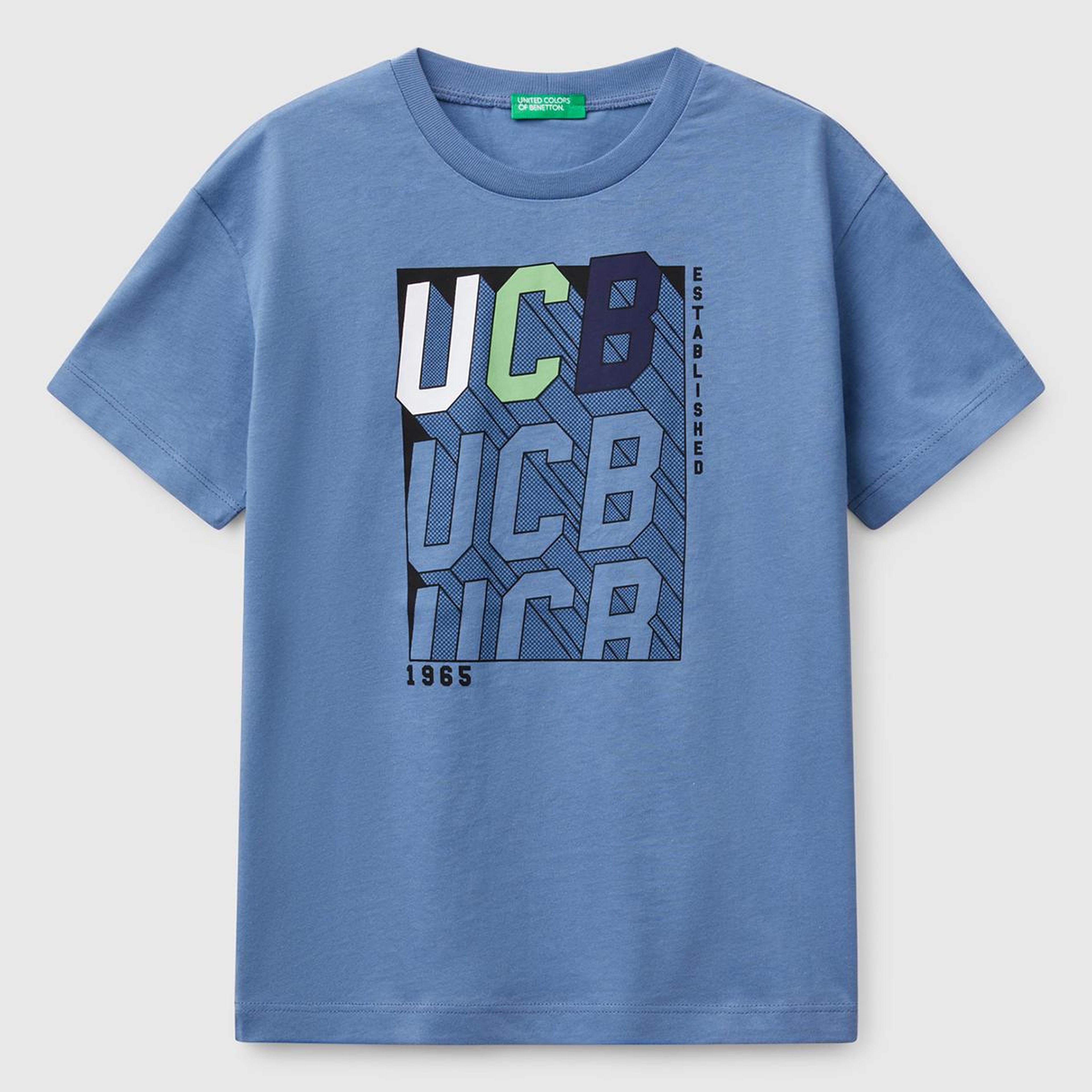 Erkek Çocuk Havacı Mavi Benetton Logo Baskılı T-Shirt