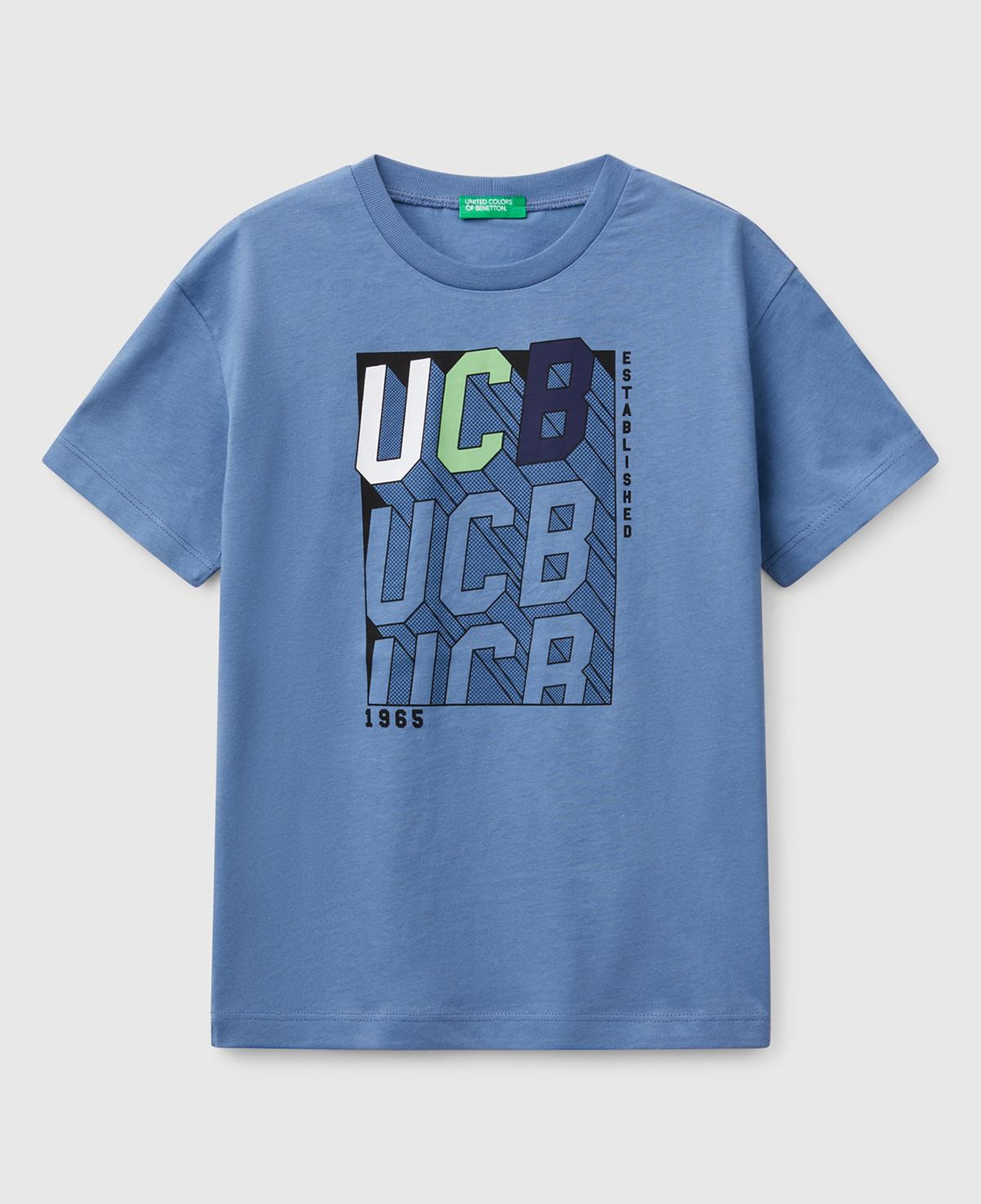 Erkek Çocuk Havacı Mavi Benetton Logo Baskılı T-Shirt