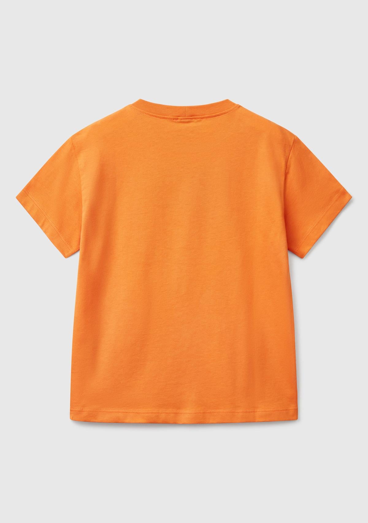 Erkek Çocuk Turuncu Benetton Logo Baskılı T-Shirt