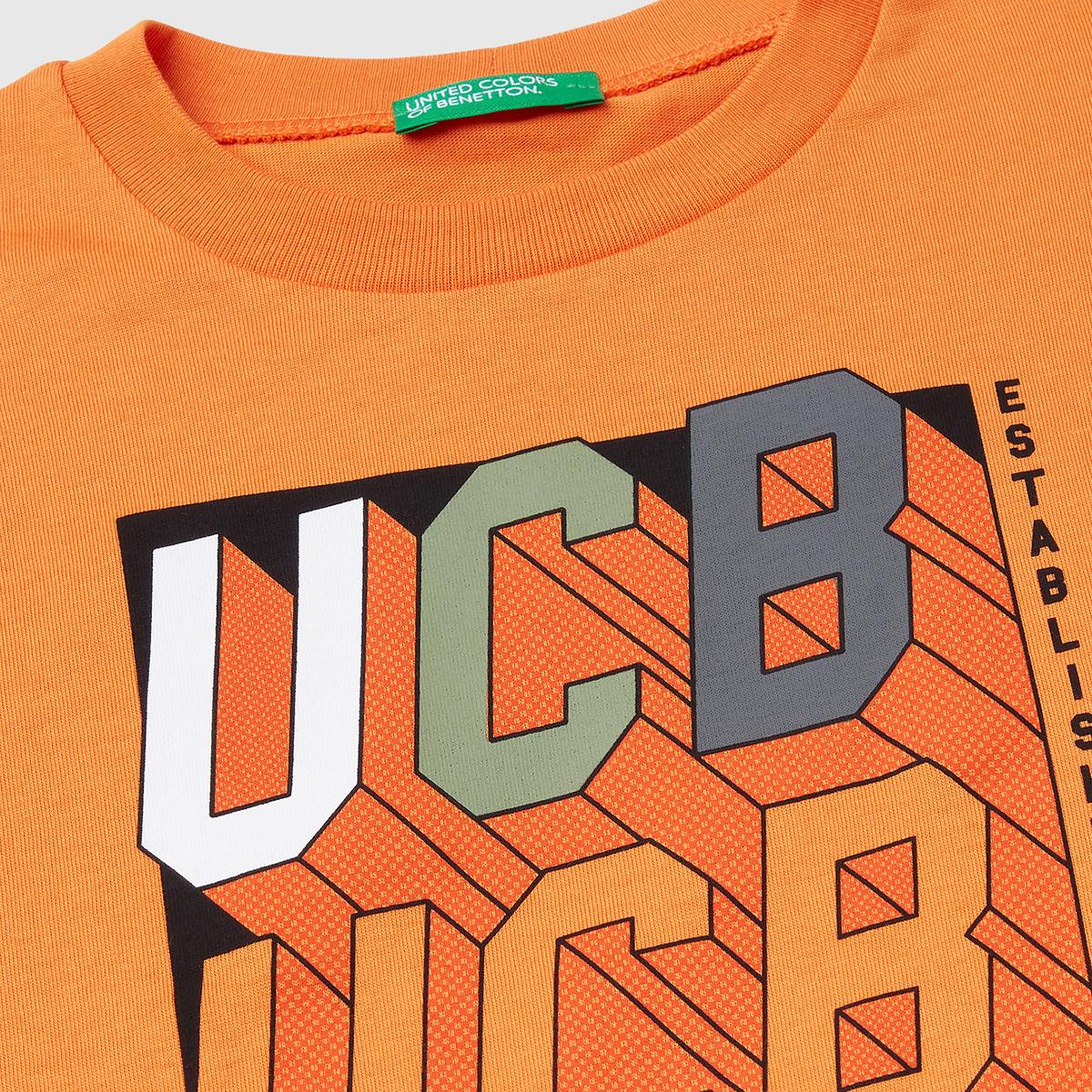 Erkek Çocuk Turuncu Benetton Logo Baskılı T-Shirt