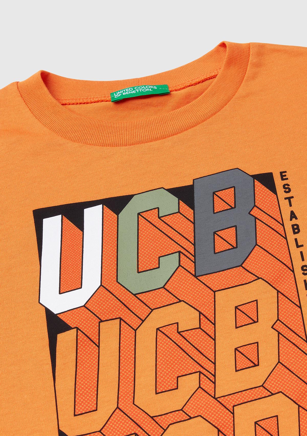 Erkek Çocuk Turuncu Benetton Logo Baskılı T-Shirt