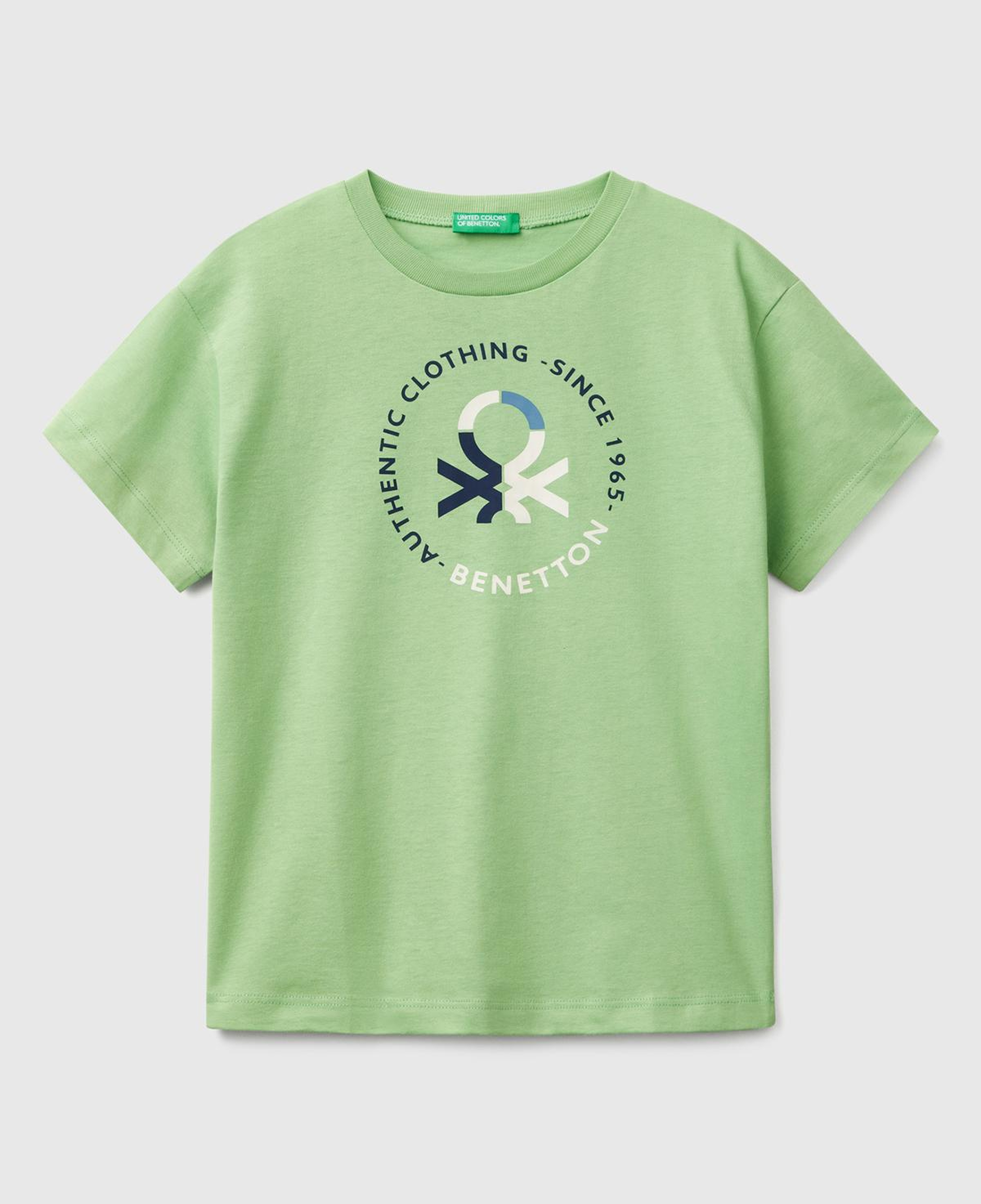 Erkek Çocuk Fıstık Yeşili Benetton Logo Baskılı T-Shirt