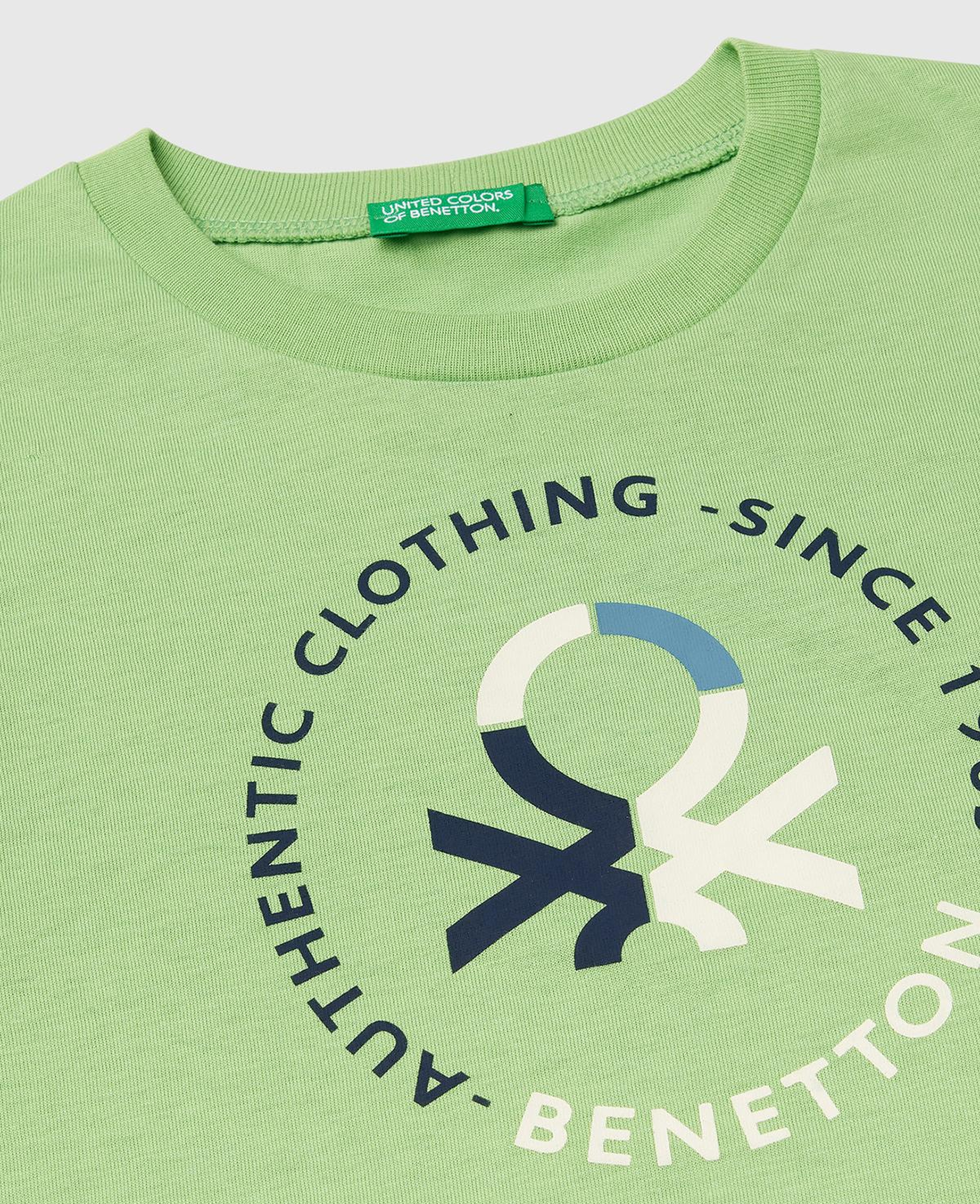 Erkek Çocuk Fıstık Yeşili Benetton Logo Baskılı T-Shirt
