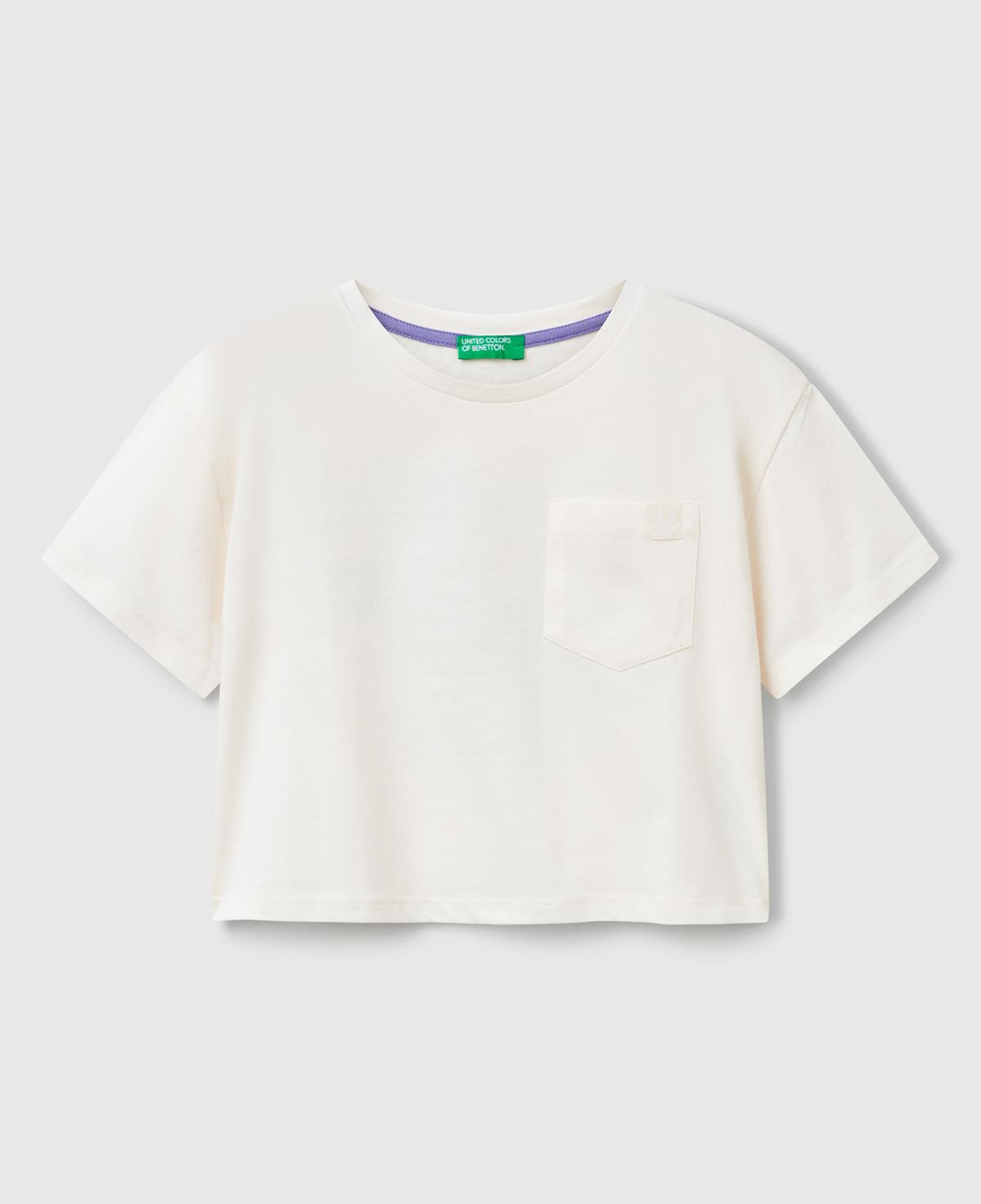 Kız Çocuk Ekru Arkası Baskılı Yama Cepli T-Shirt