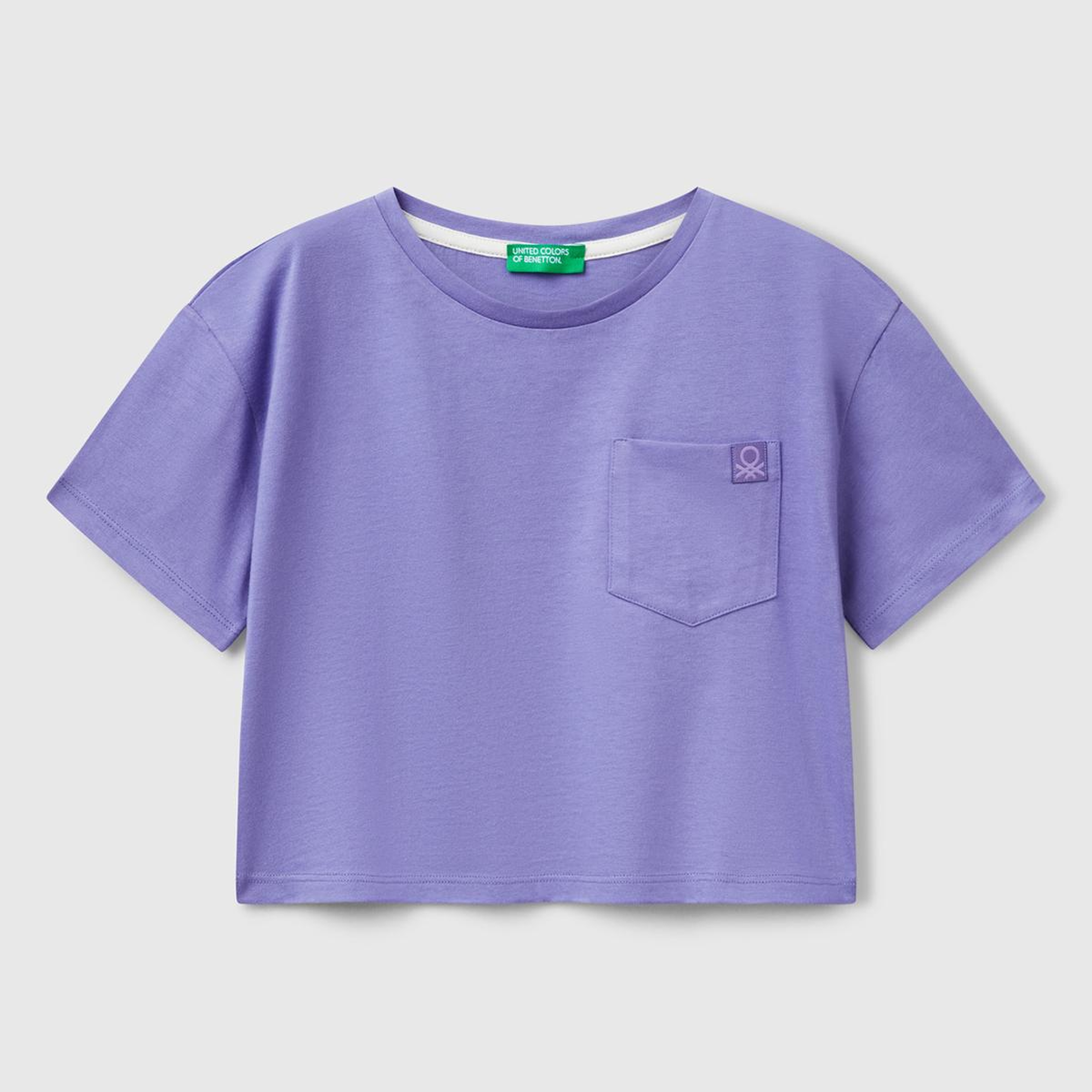 Kız Çocuk Mor Arkası Baskılı Yama Cepli T-Shirt