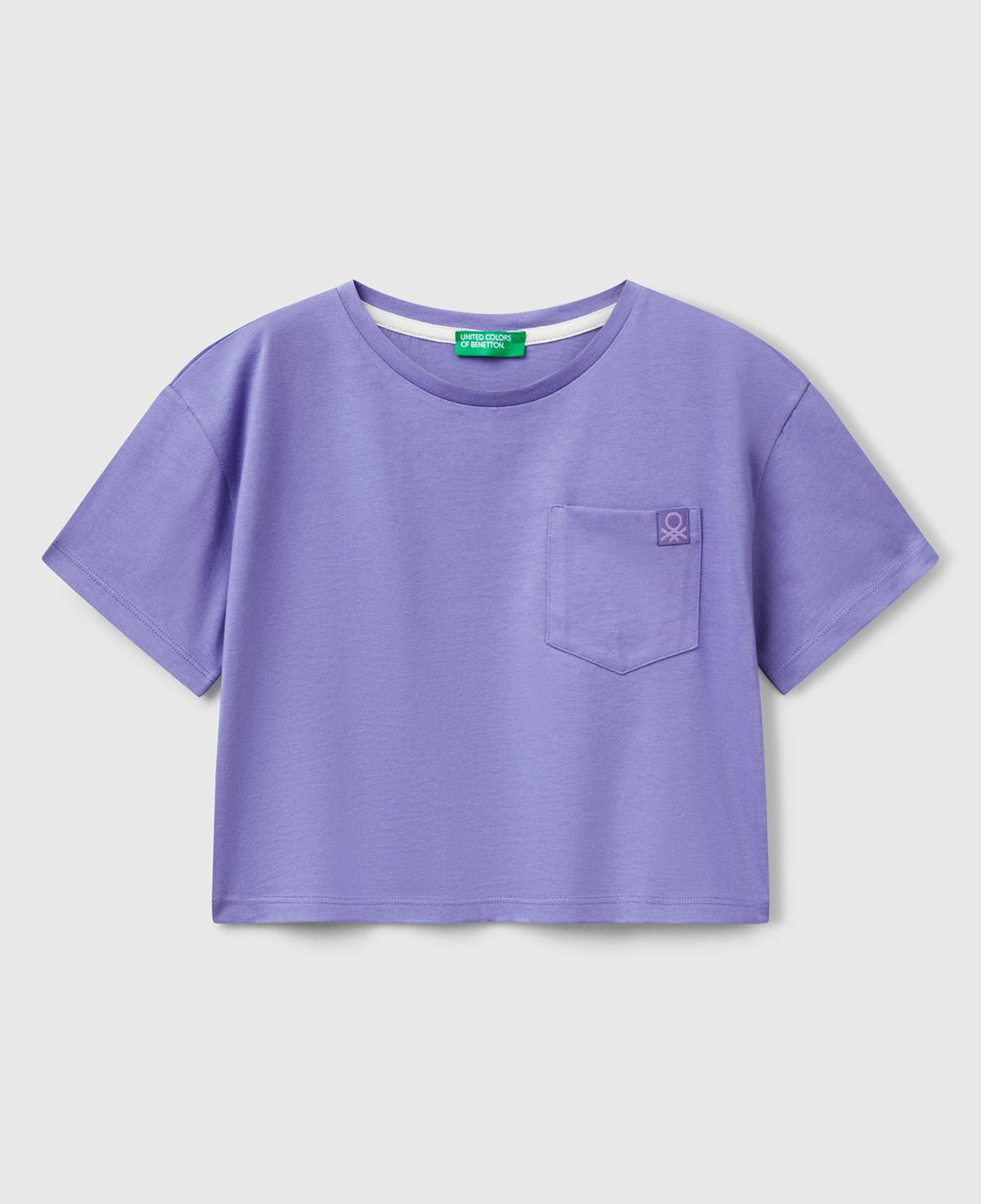 Kız Çocuk Mor Arkası Baskılı Yama Cepli T-Shirt