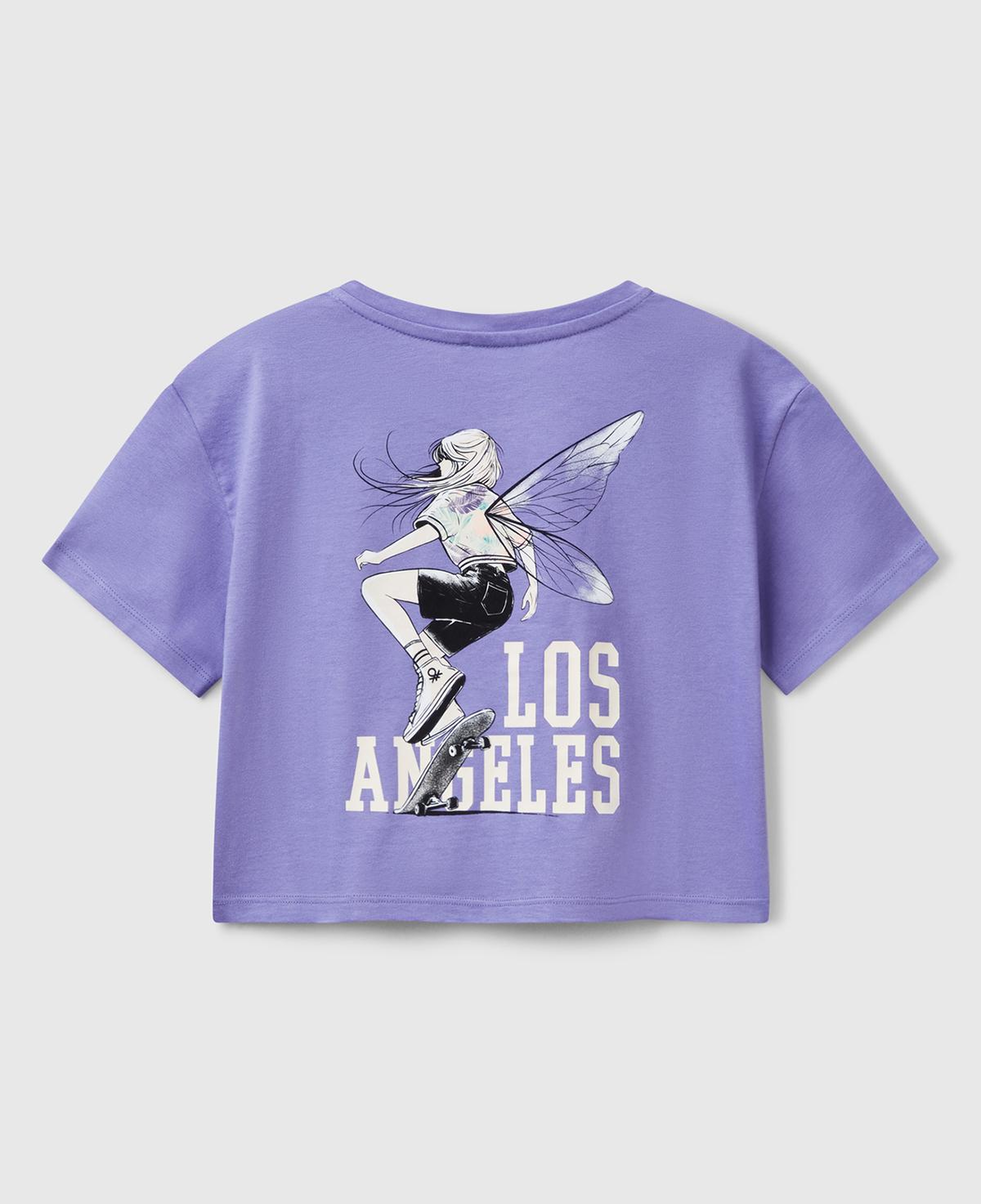 Kız Çocuk Mor Arkası Baskılı Yama Cepli T-Shirt