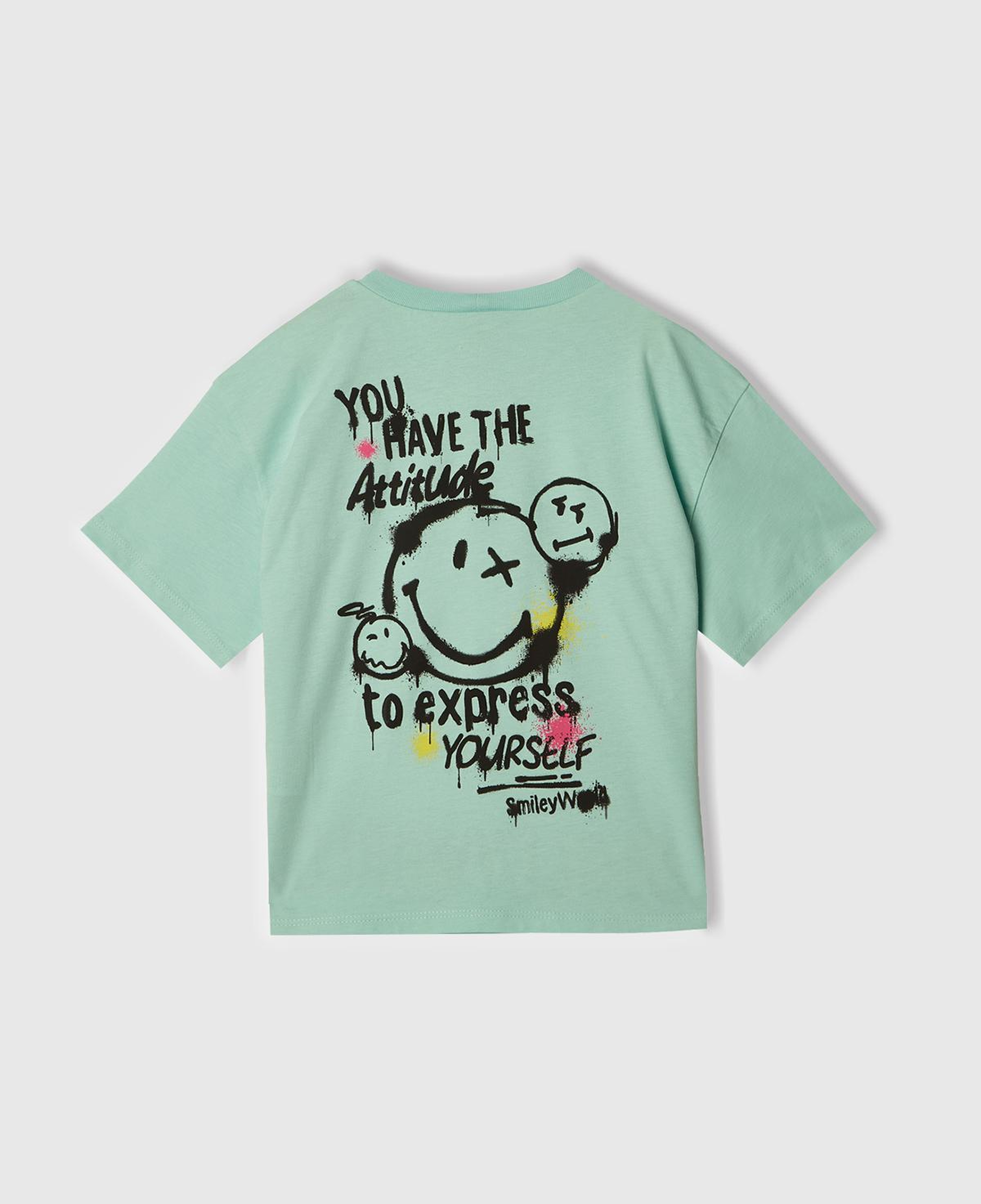 Kız Çocuk Su Yeşili Smiley World Baskılı Logo Etiketli T-Shirt