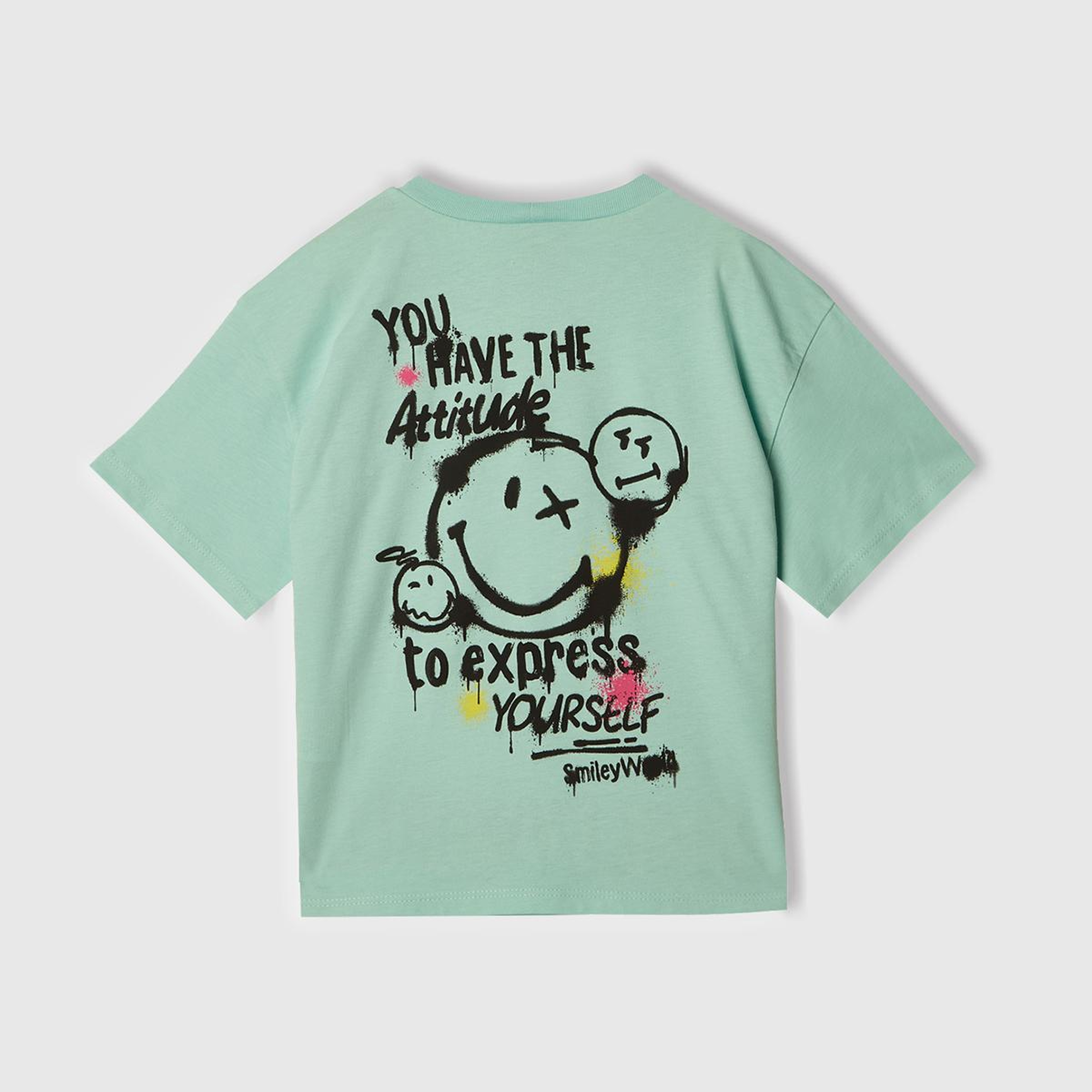 Kız Çocuk Su Yeşili Smiley World Baskılı Logo Etiketli T-Shirt
