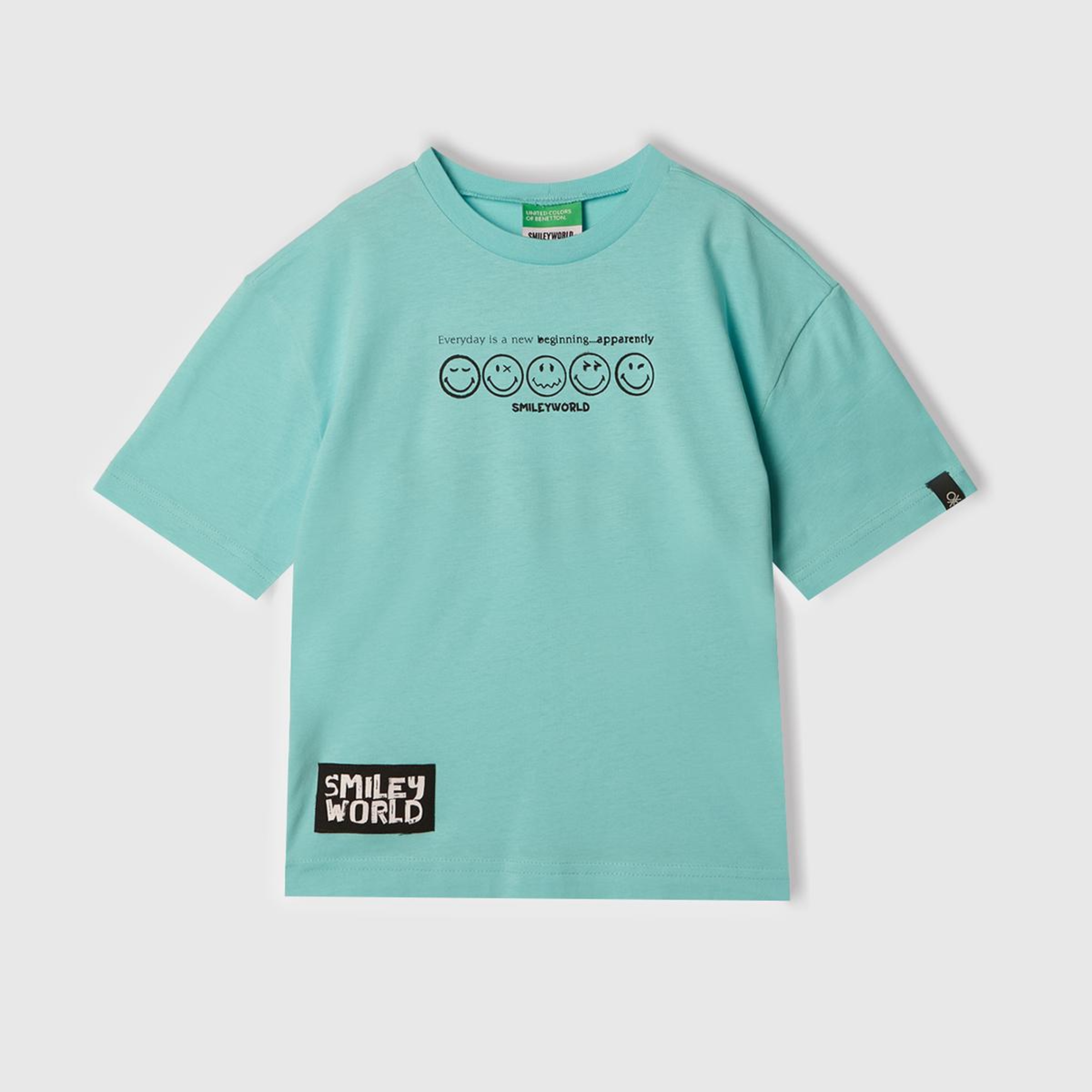 Erkek Çocuk Su Yeşili Smiley World Baskılı Logo Etiketli T-Shirt