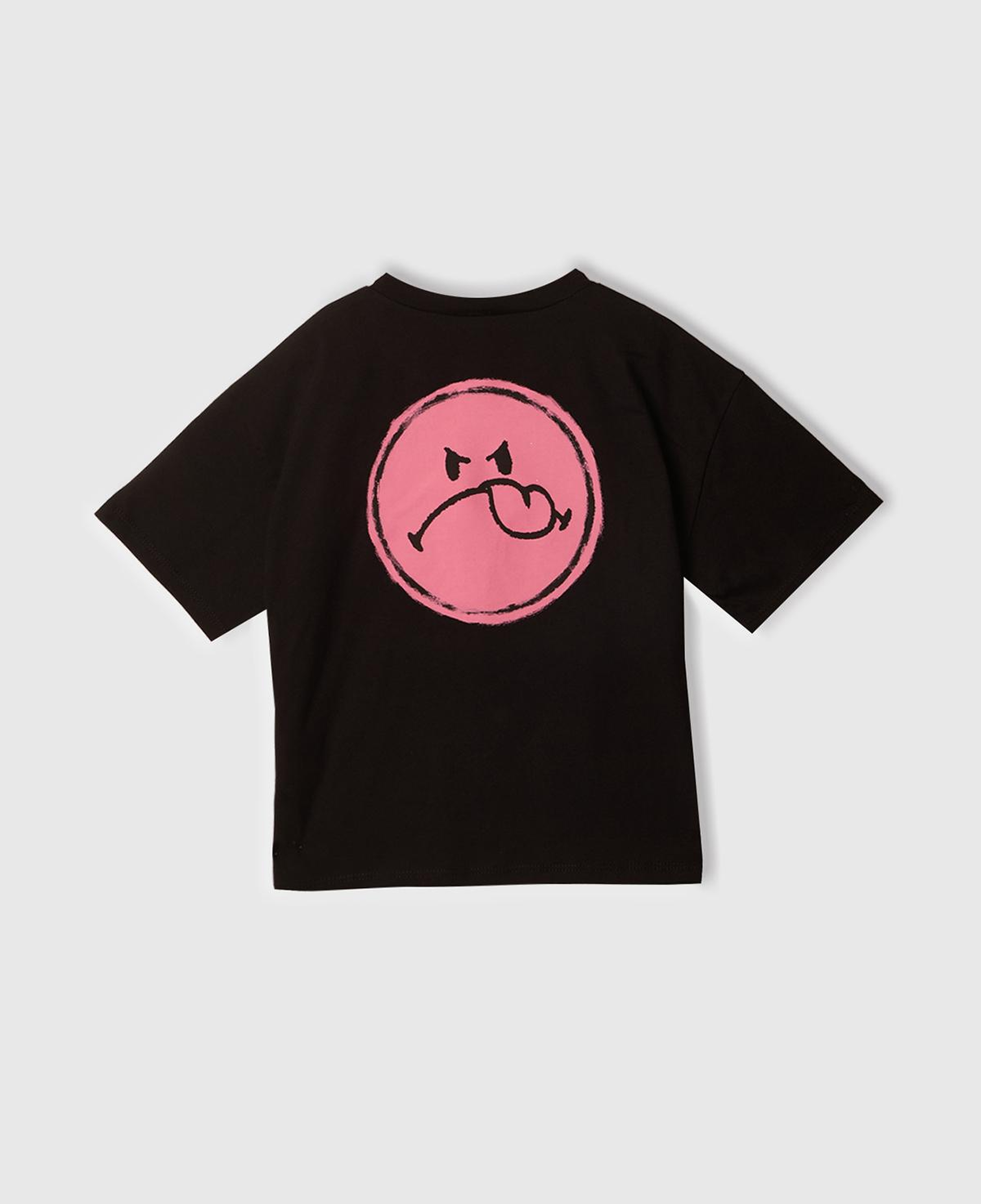 Kız Çocuk Siyah Smiley World Baskılı Logo Etiketli T-Shirt