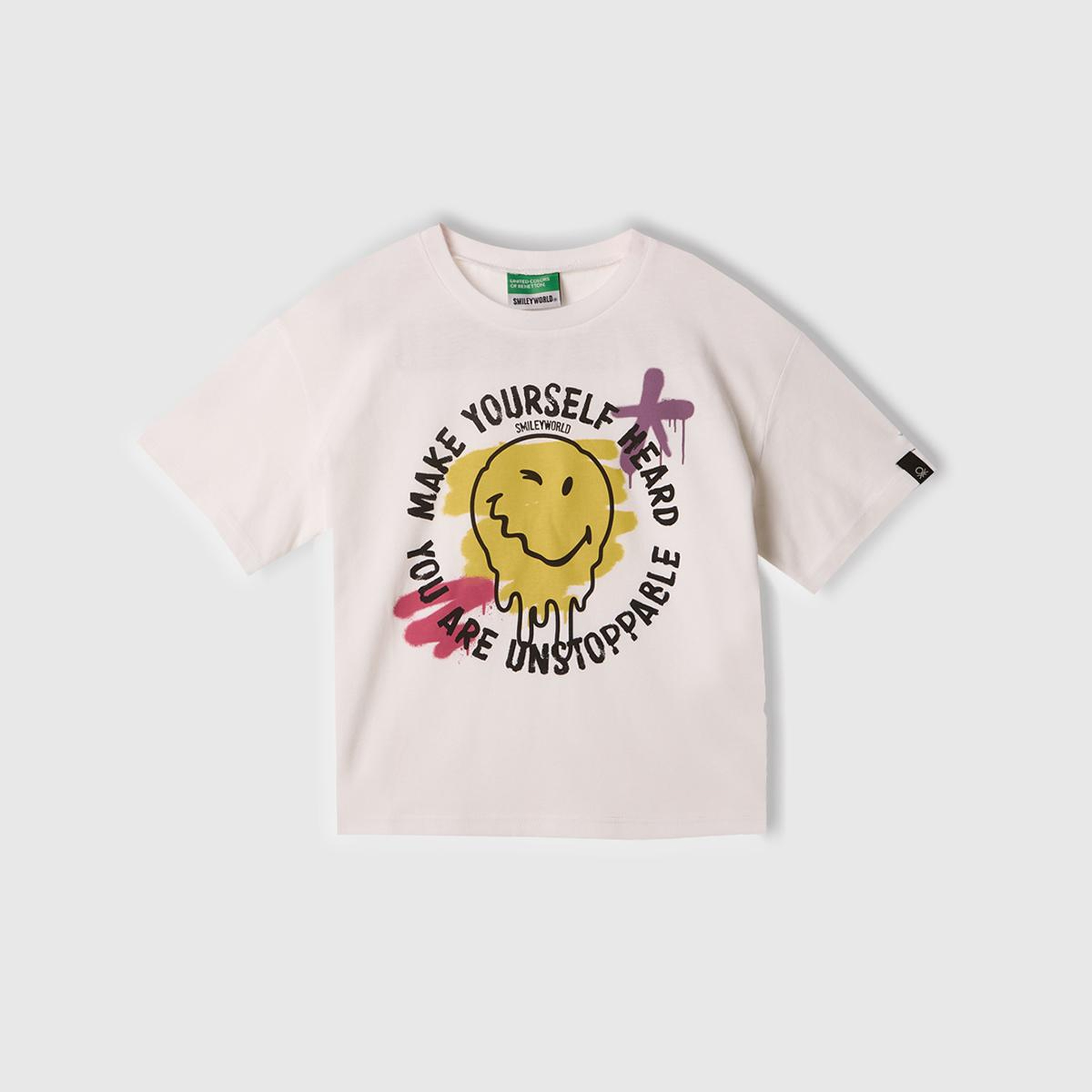 Kız Çocuk Beyaz Smiley World Baskılı Logo Etiketli T-Shirt