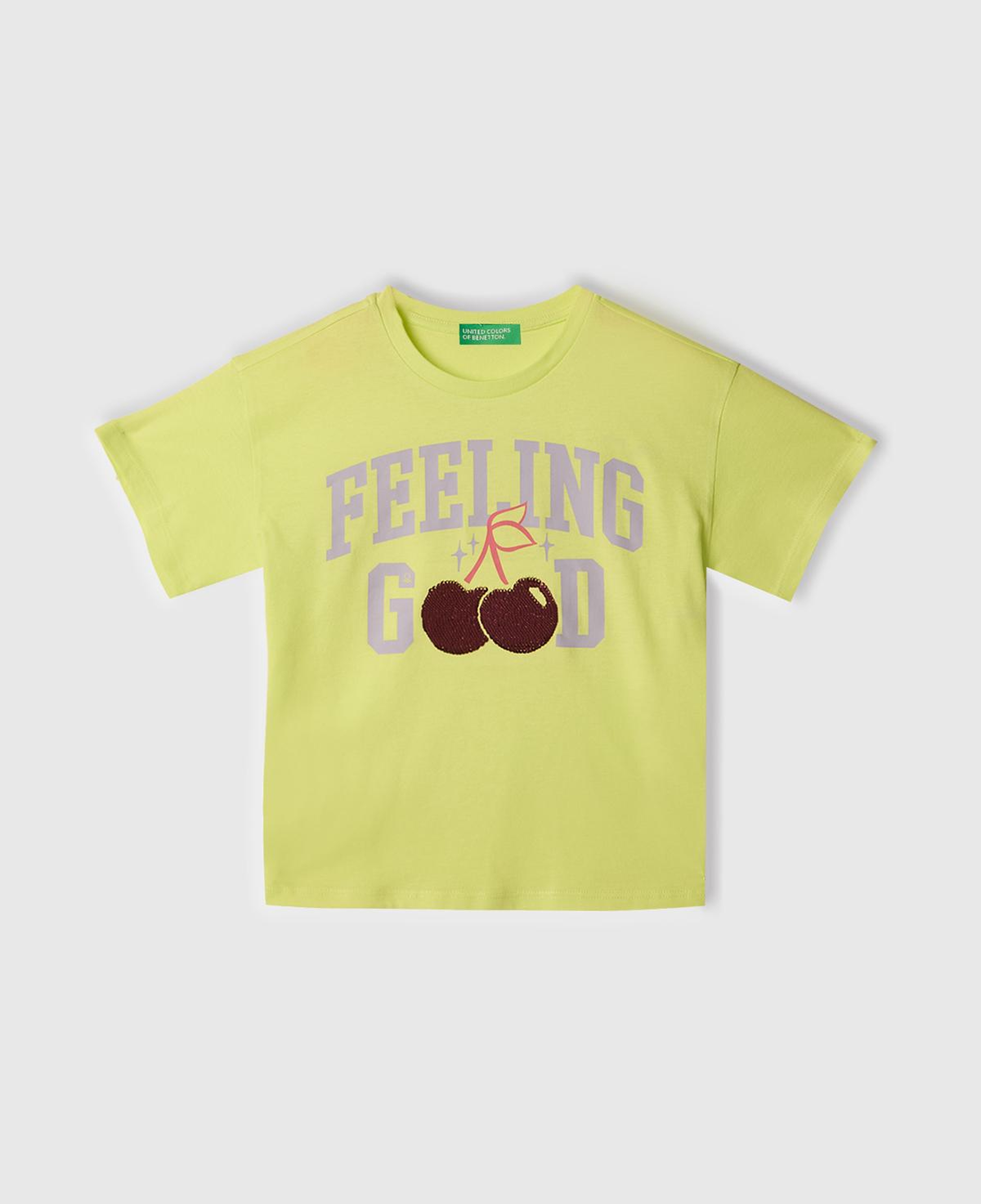 Kız Çocuk Sarı Önü Payet İşlemeli Baskılı T-Shirt