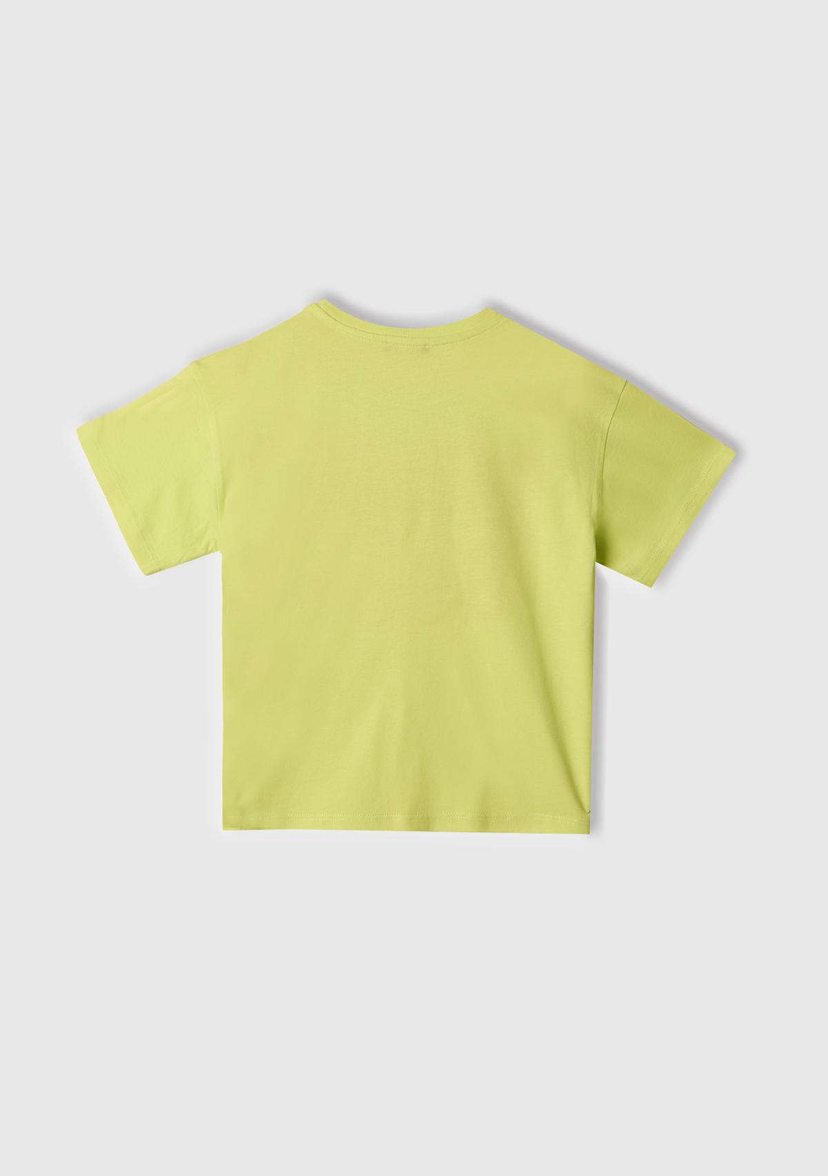 Kız Çocuk Sarı Önü Payet İşlemeli Baskılı T-Shirt