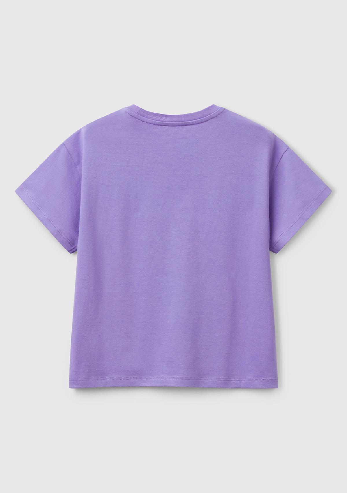 Kız Çocuk Mor Önü Payet İşlemeli Baskılı T-Shirt