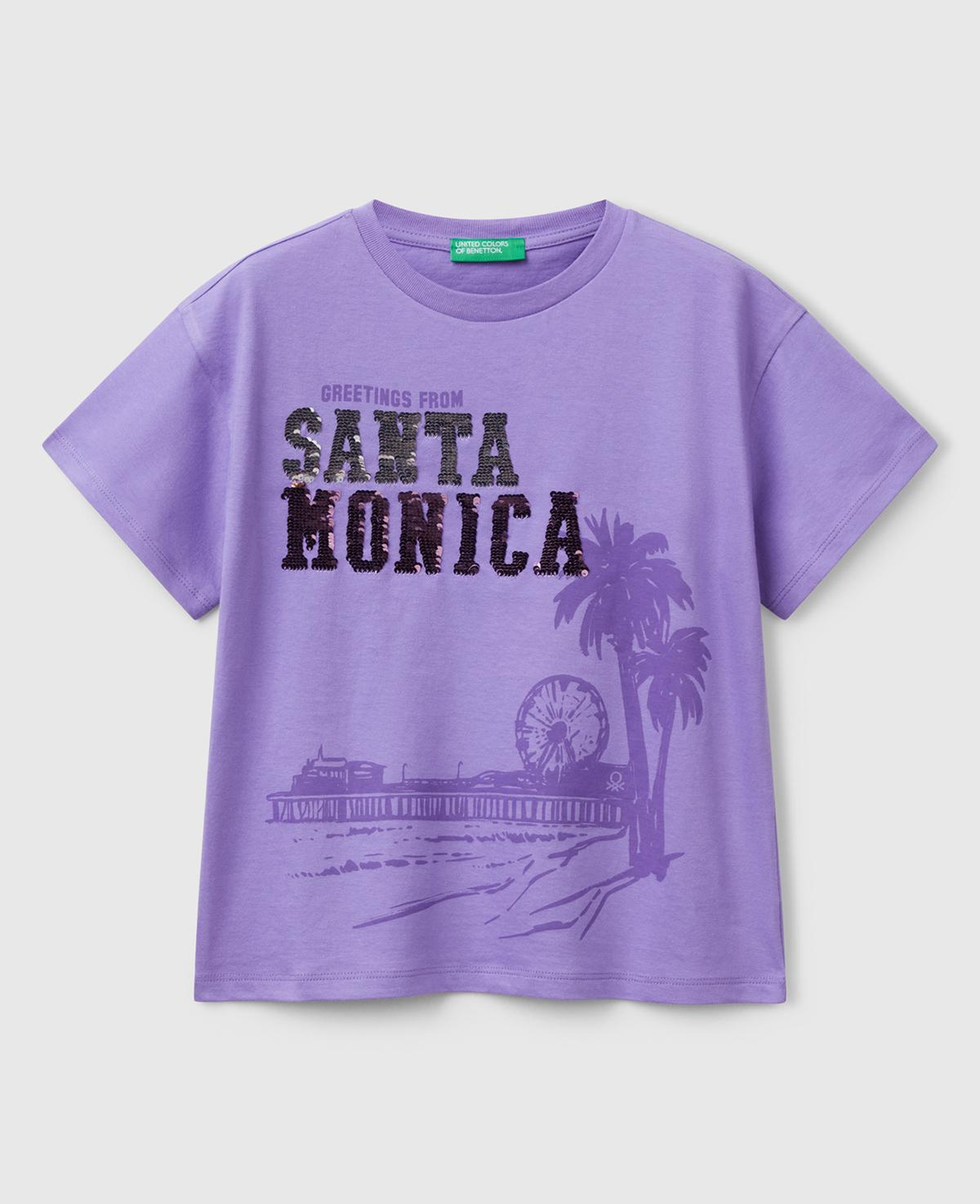 Kız Çocuk Mor Önü Payet İşlemeli Baskılı T-Shirt