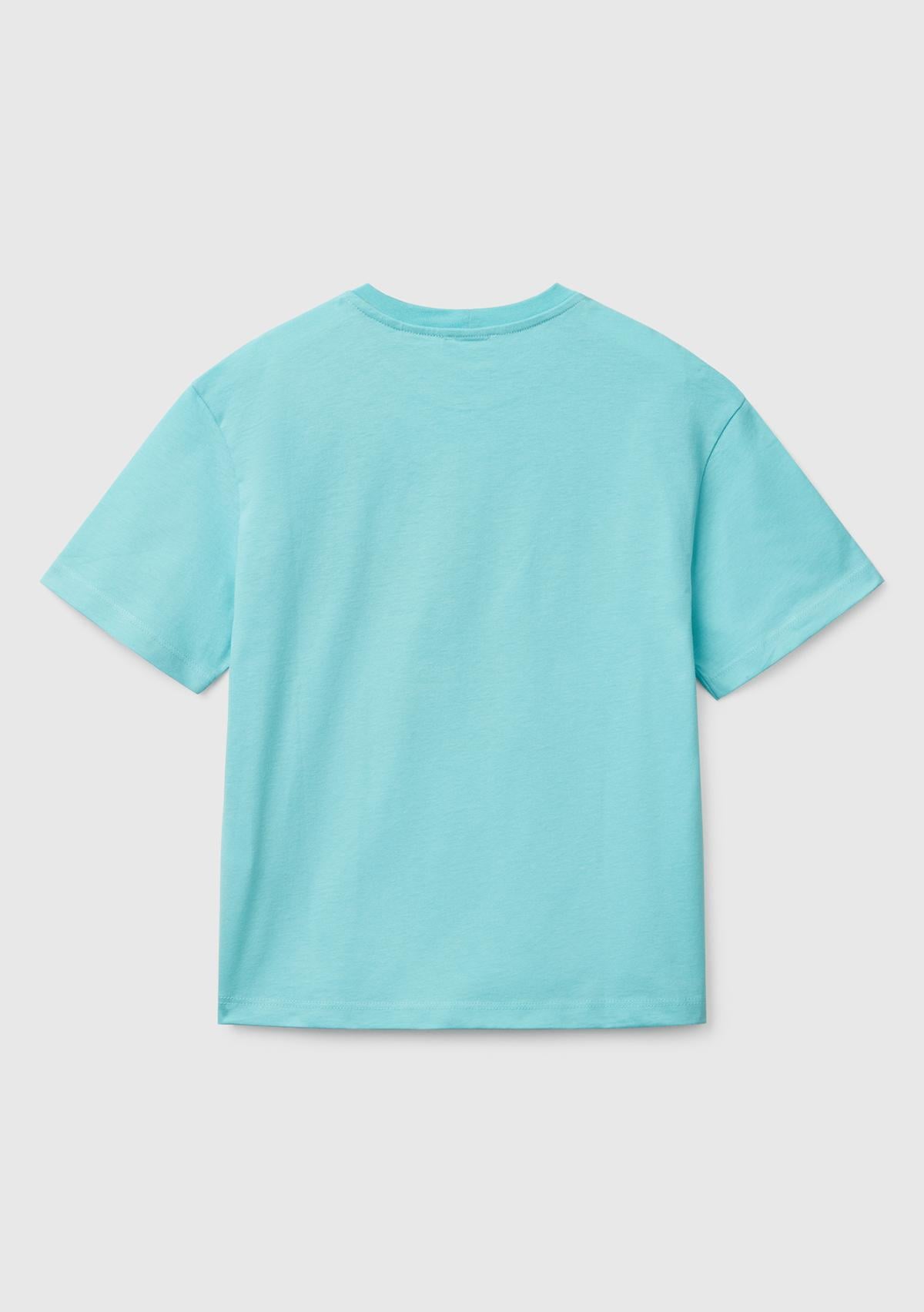 Erkek Çocuk Su Yeşili Slogan Baskılı T-Shirt