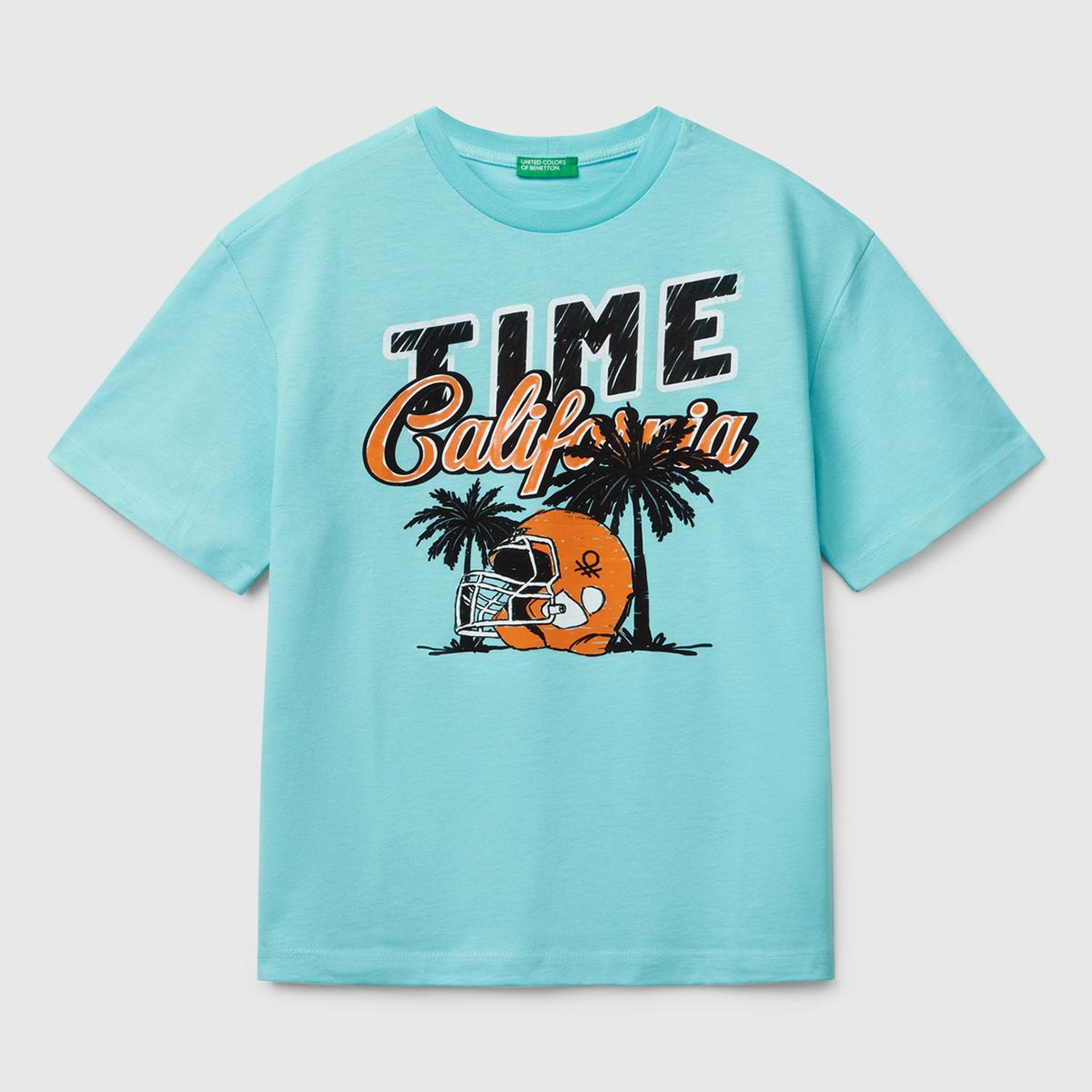 Erkek Çocuk Su Yeşili Slogan Baskılı T-Shirt