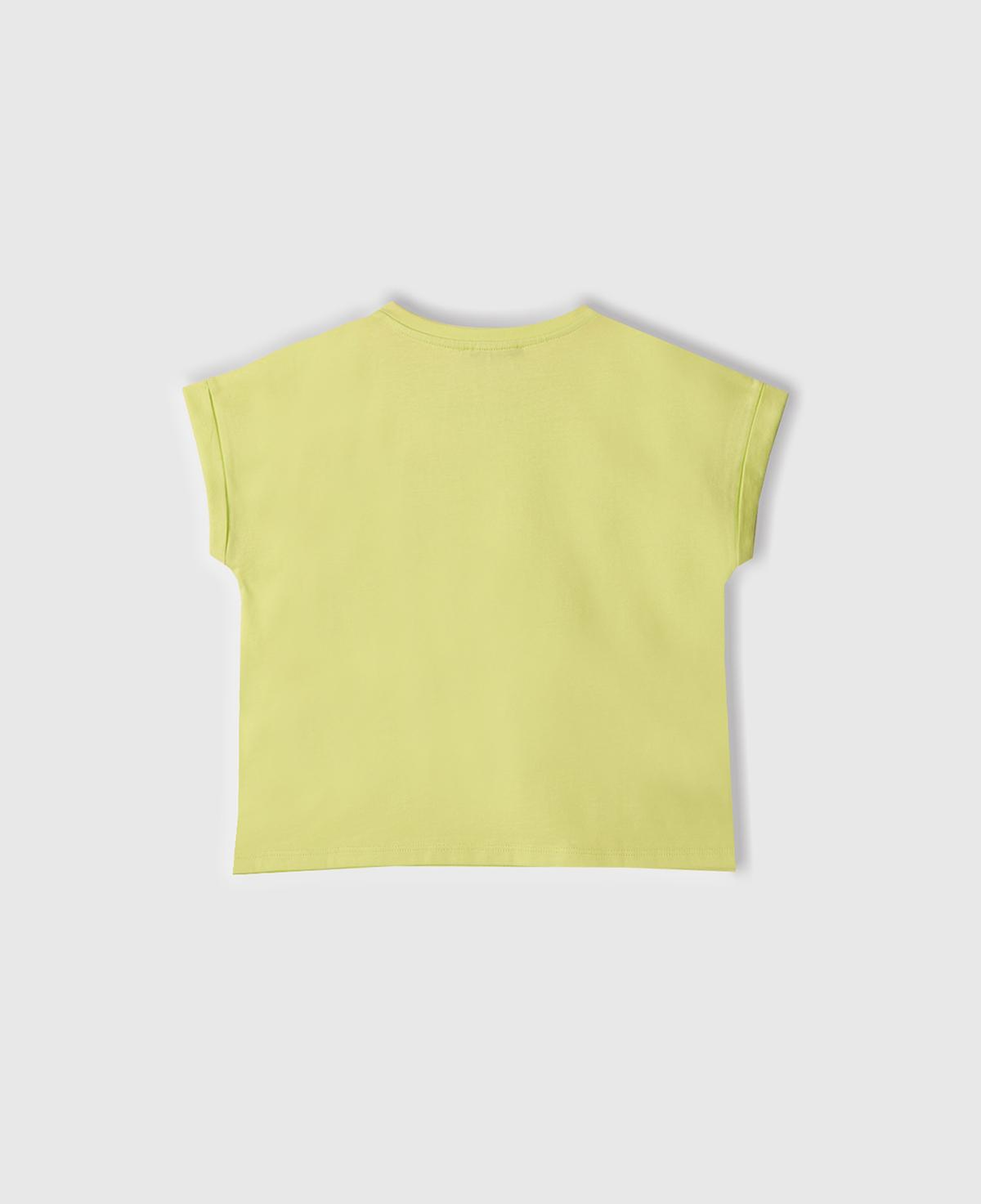 Kız Çocuk Sarı Parlak Baskılı Düşük Omuz T-Shirt