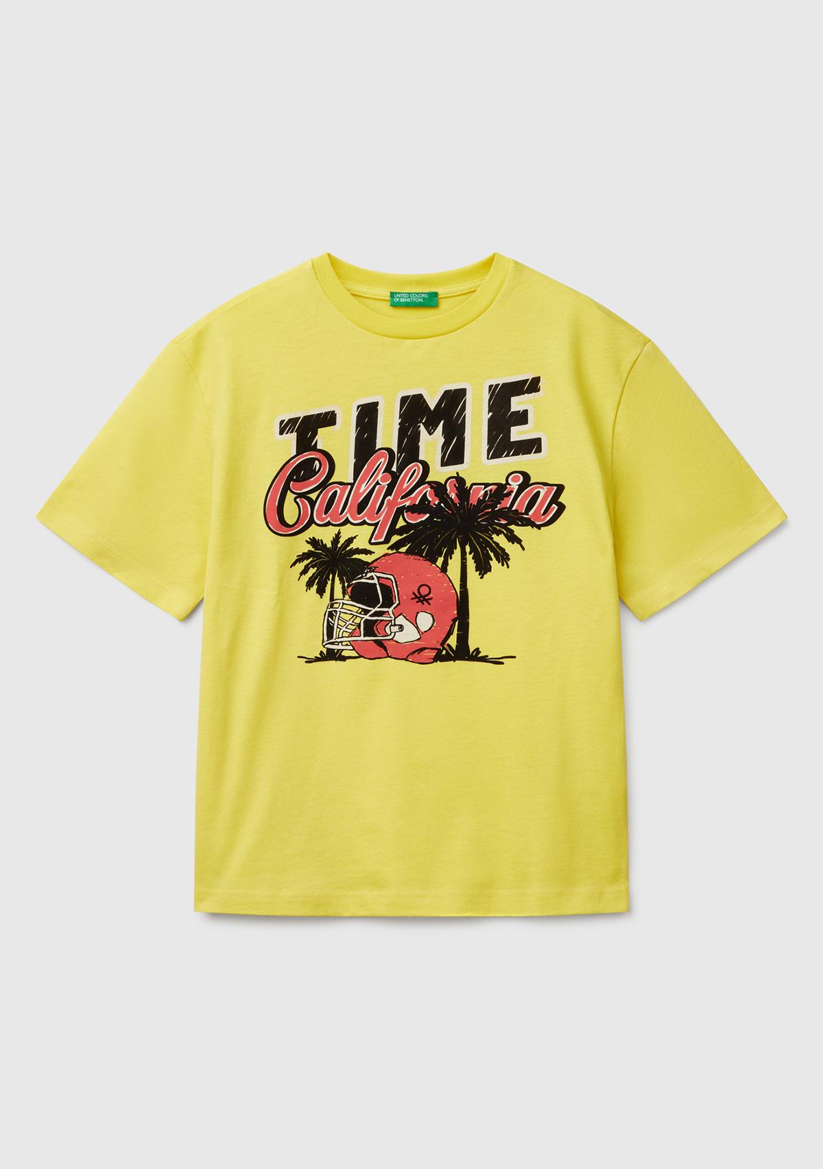 Erkek Çocuk Sarı Slogan Baskılı T-Shirt