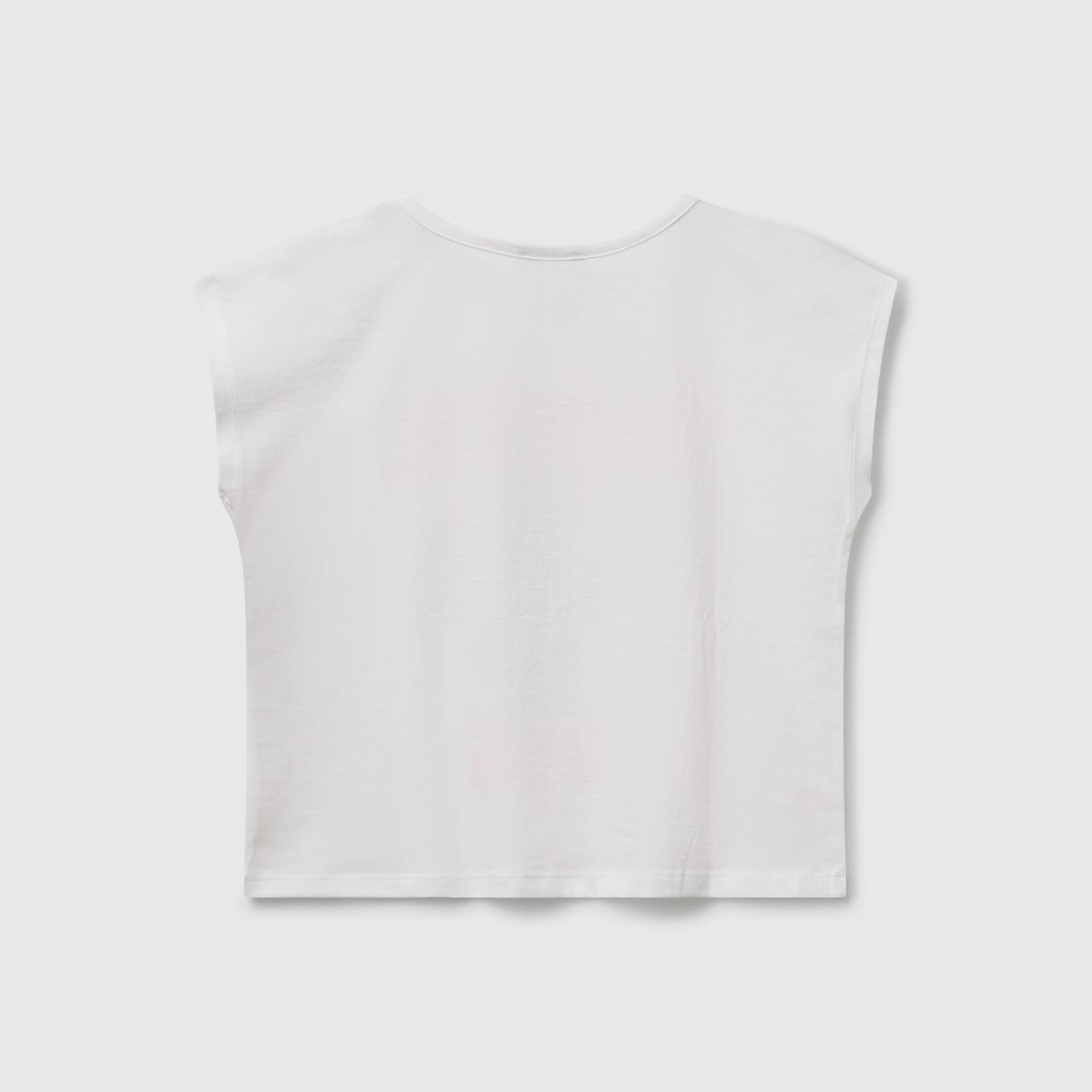 Kız Çocuk Beyaz Baskılı Payet İşleme Detaylı T-Shirt