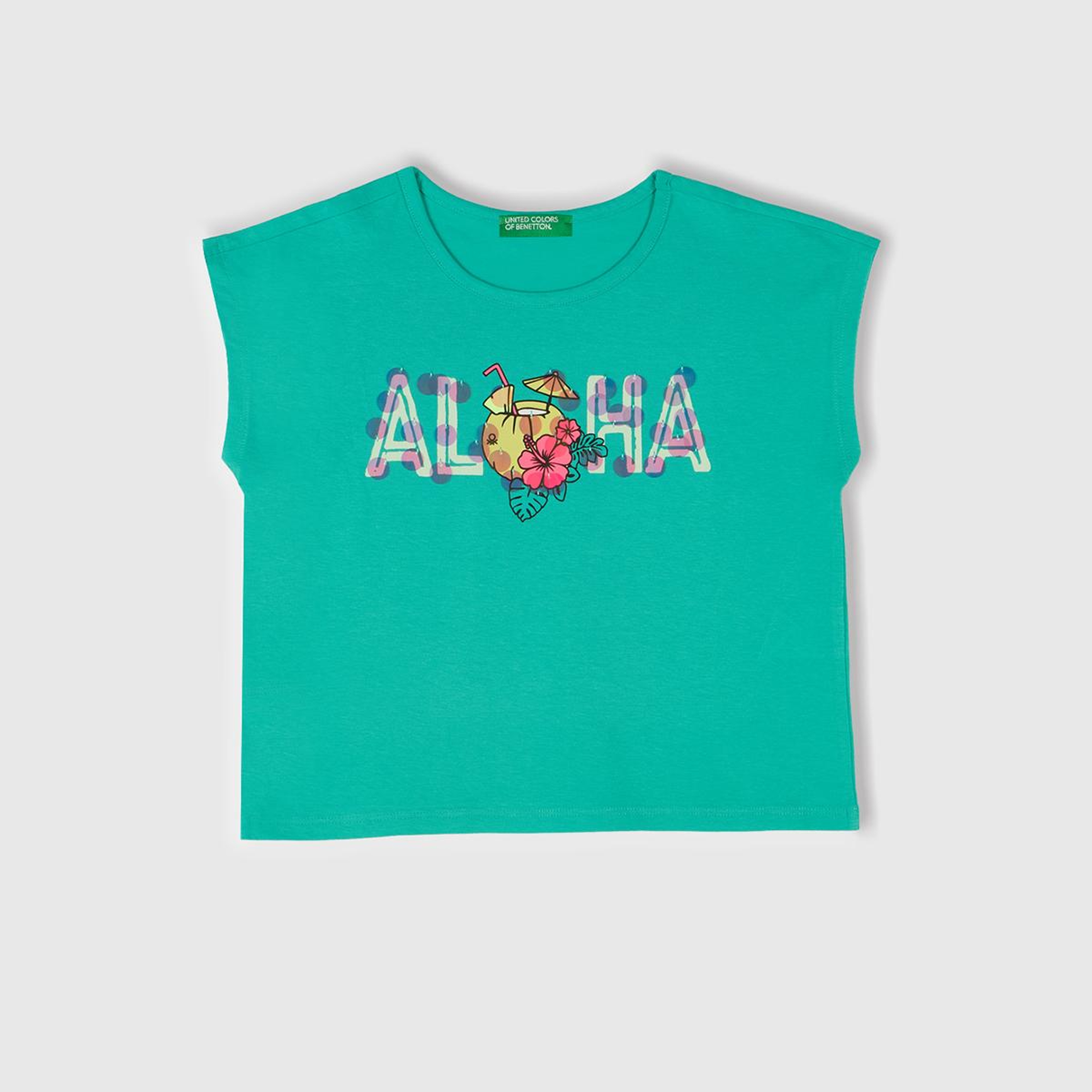 Kız Çocuk Yeşil Baskılı Payet İşleme Detaylı T-Shirt