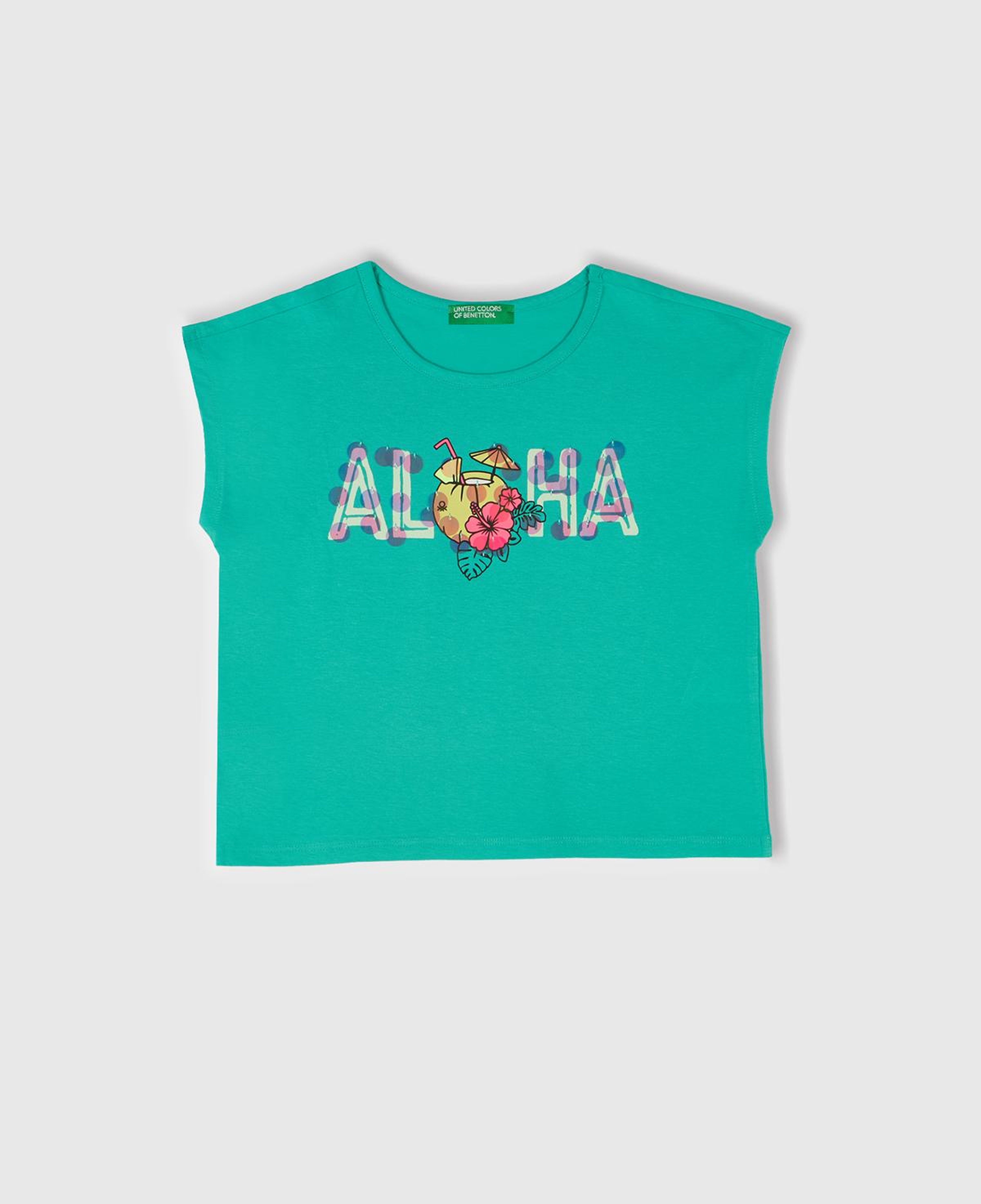Kız Çocuk Yeşil Baskılı Payet İşleme Detaylı T-Shirt