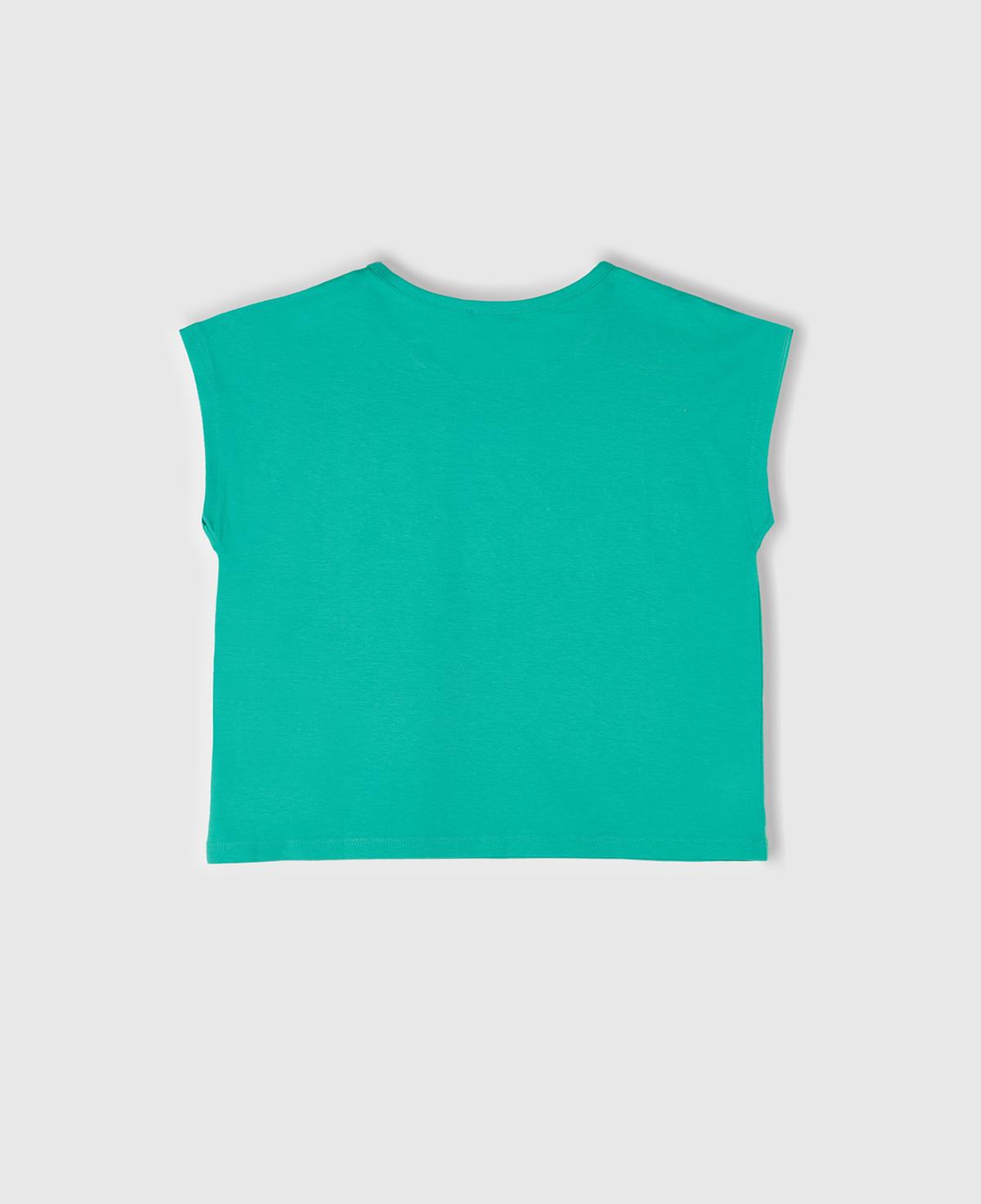 Kız Çocuk Yeşil Baskılı Payet İşleme Detaylı T-Shirt