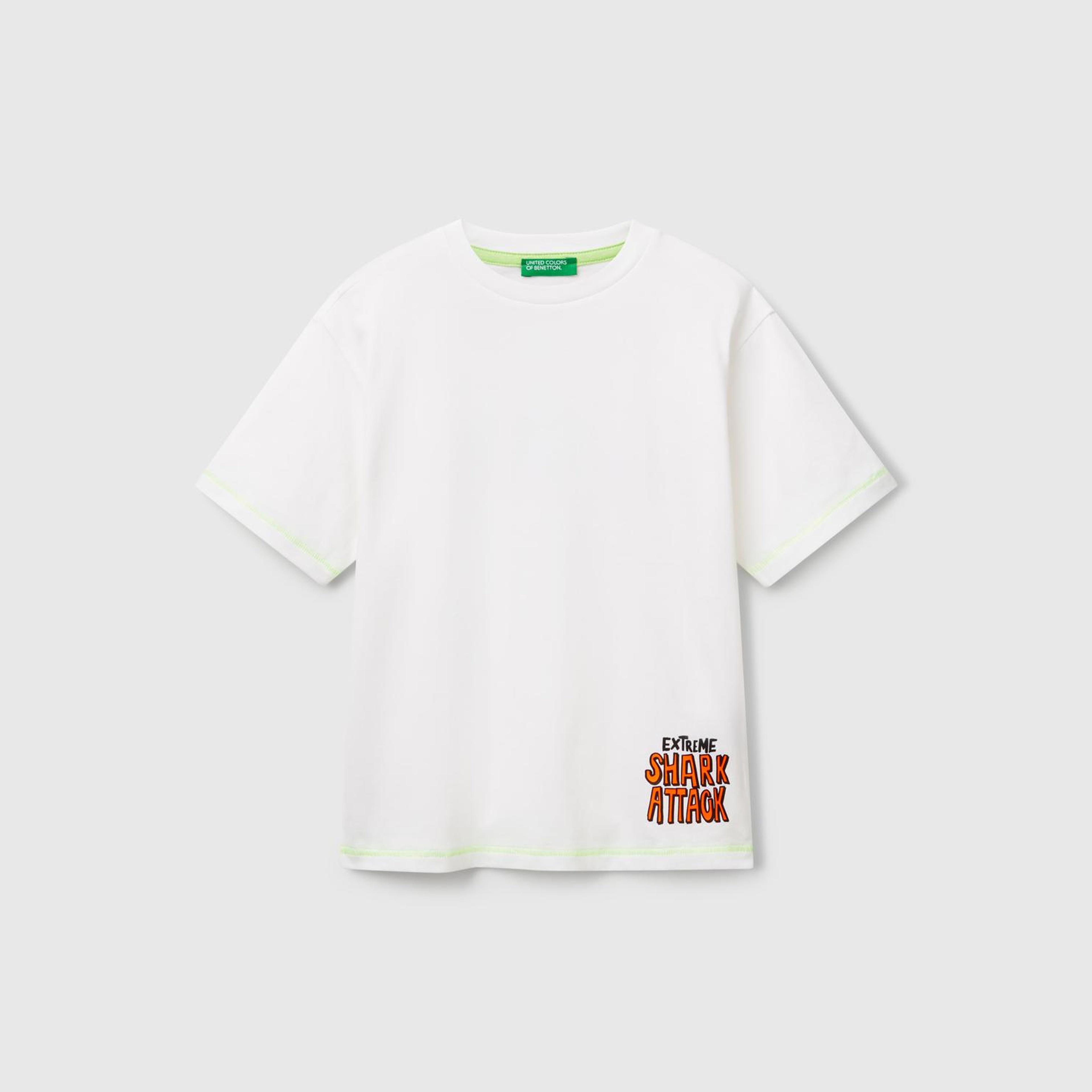 Erkek Çocuk Beyaz Ajurlu Önü ve Arkası Baskılı T-Shirt