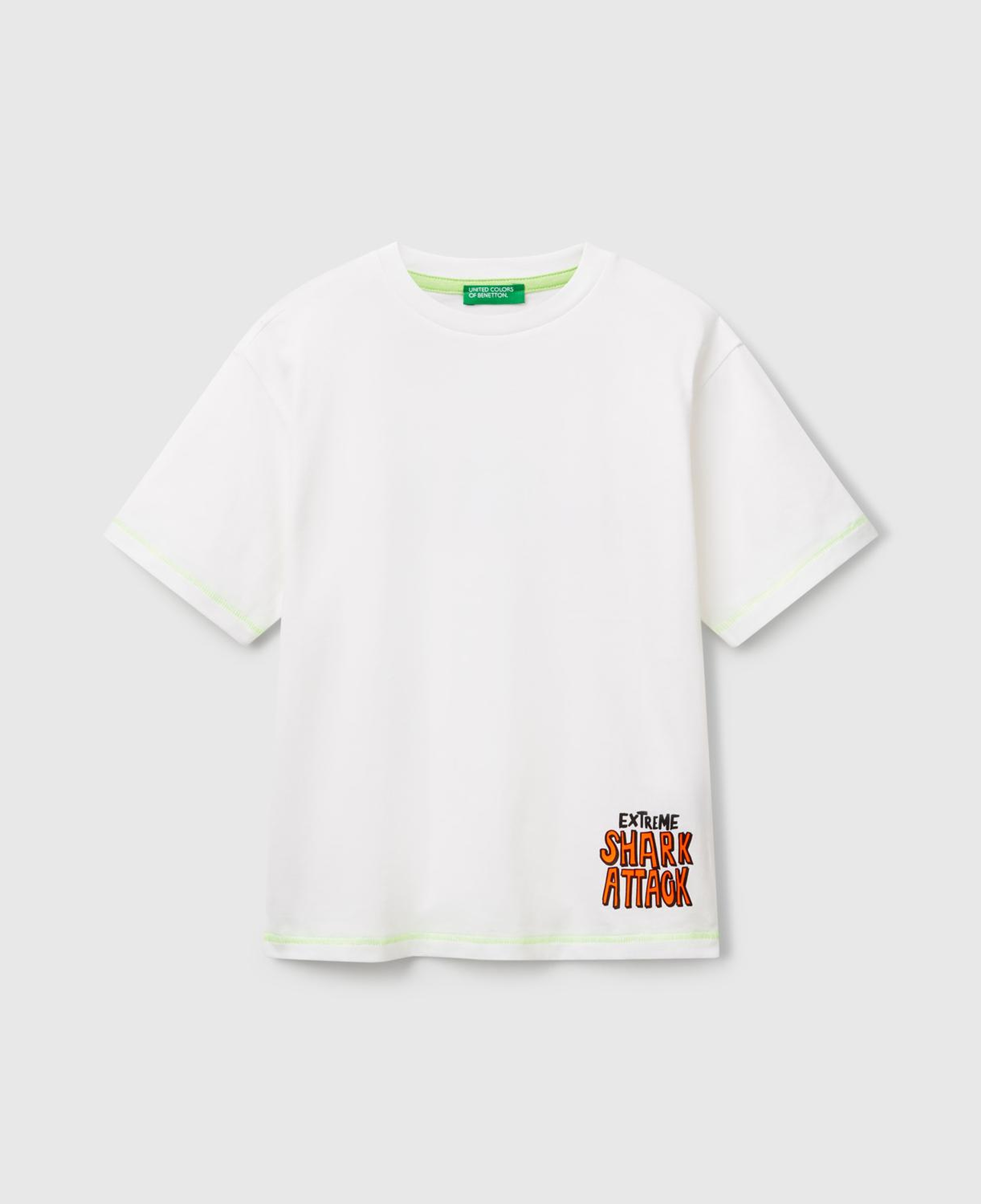 Erkek Çocuk Beyaz Ajurlu Önü ve Arkası Baskılı T-Shirt