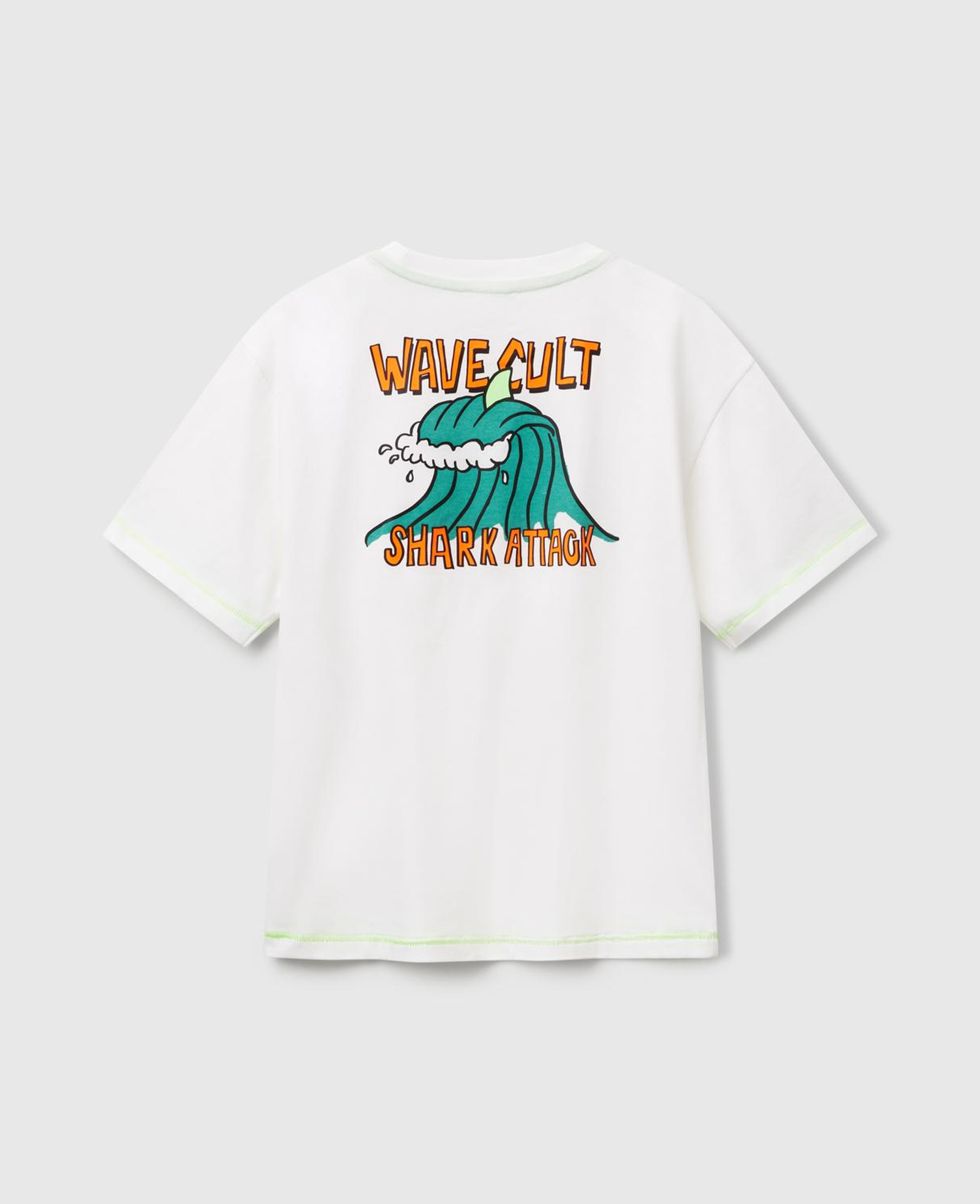 Erkek Çocuk Beyaz Ajurlu Önü ve Arkası Baskılı T-Shirt