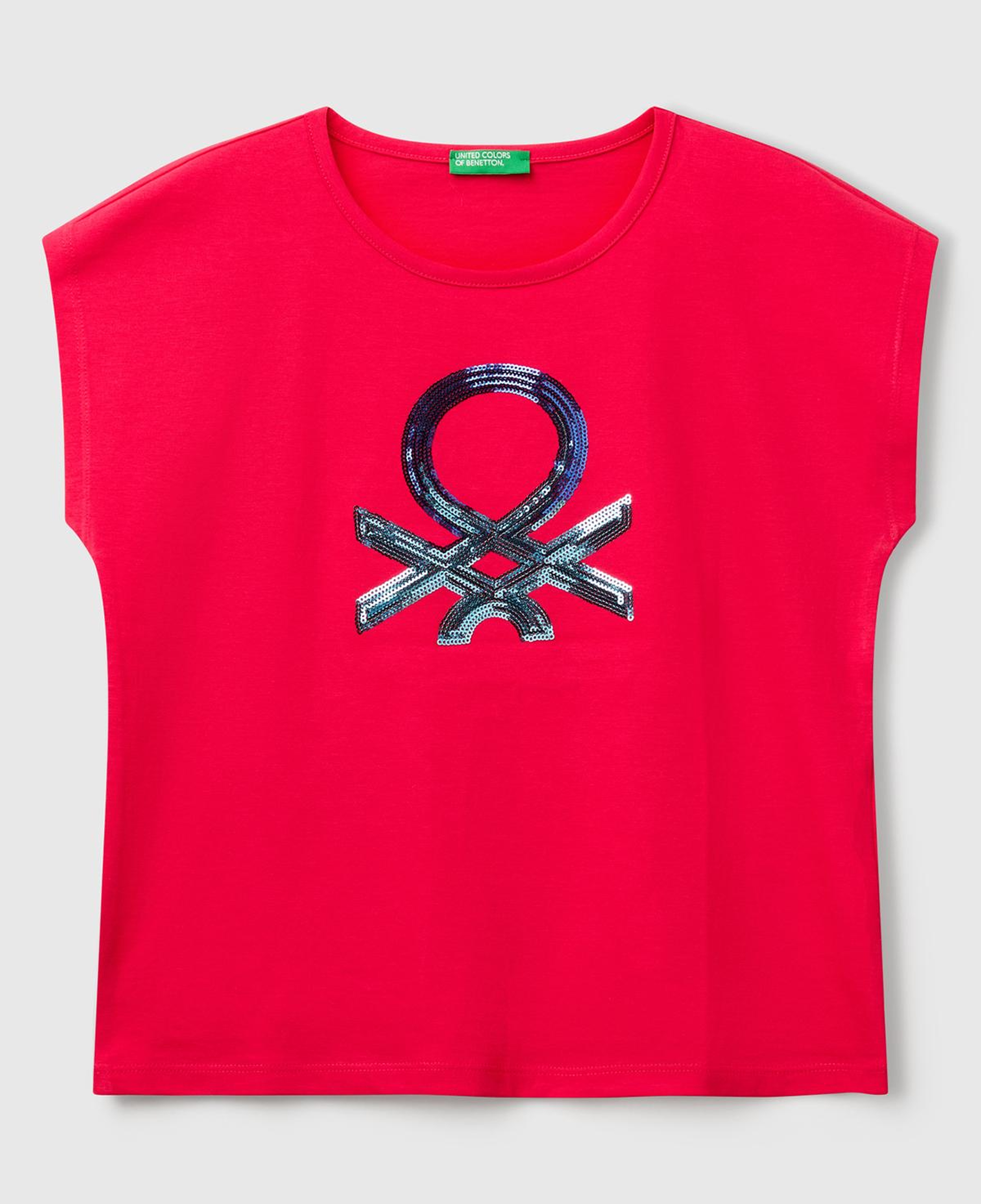 Kız Çocuk Fuşya Benetton Logo Baskılı T-Shirt