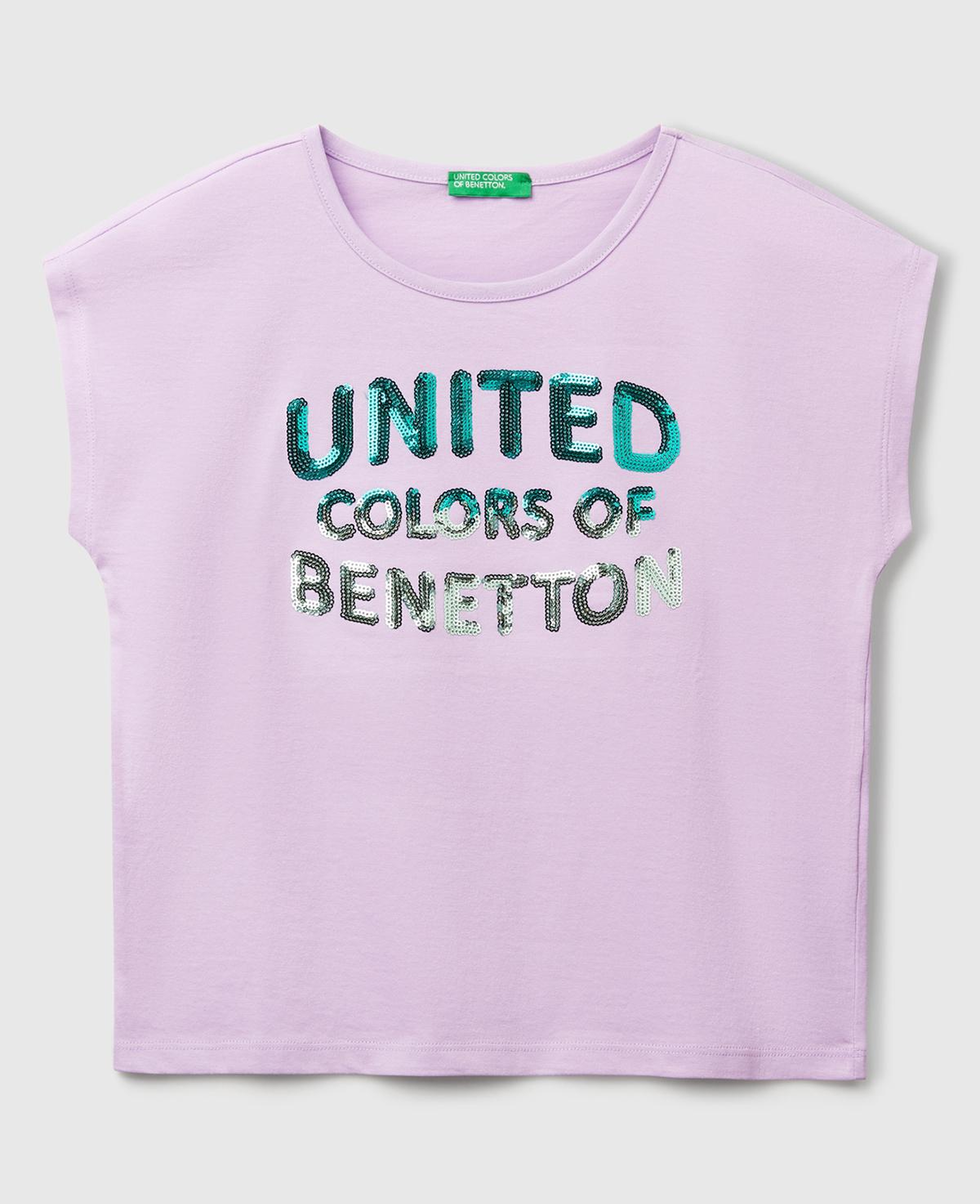 Kız Çocuk Lila Benetton Logo Baskılı T-Shirt