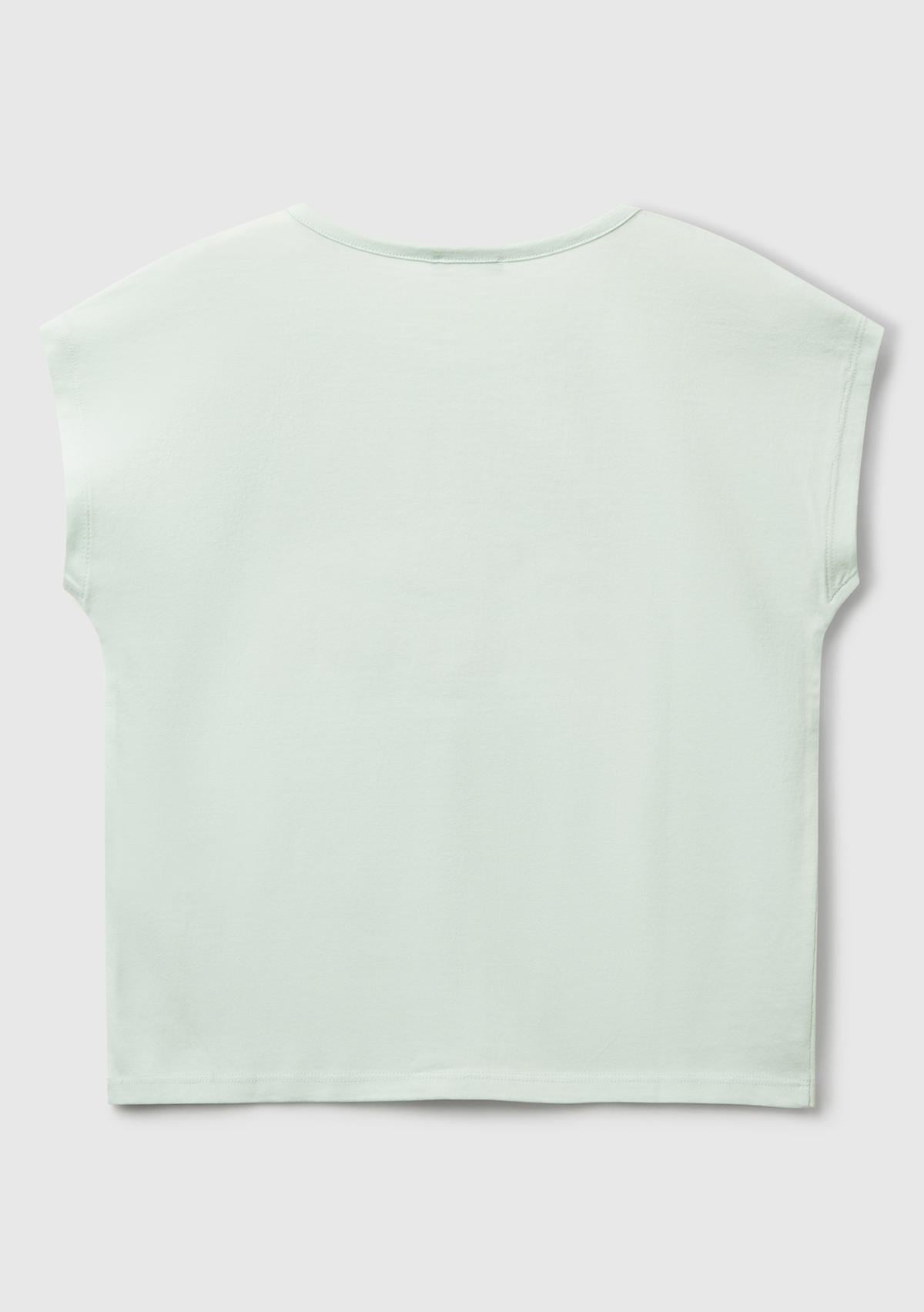 Kız Çocuk Su Yeşili Benetton Logo Baskılı T-Shirt