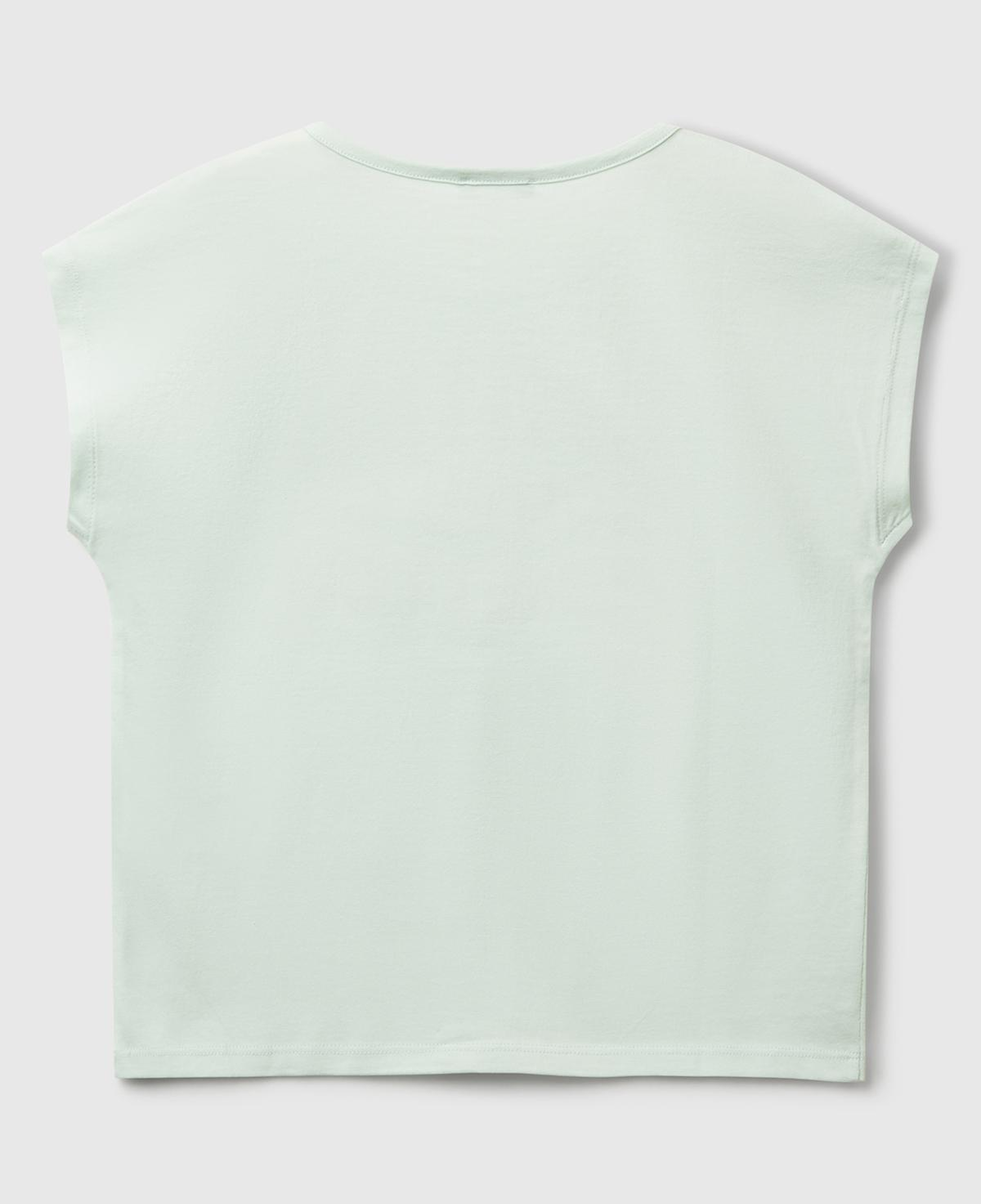 Kız Çocuk Su Yeşili Benetton Logo Baskılı T-Shirt